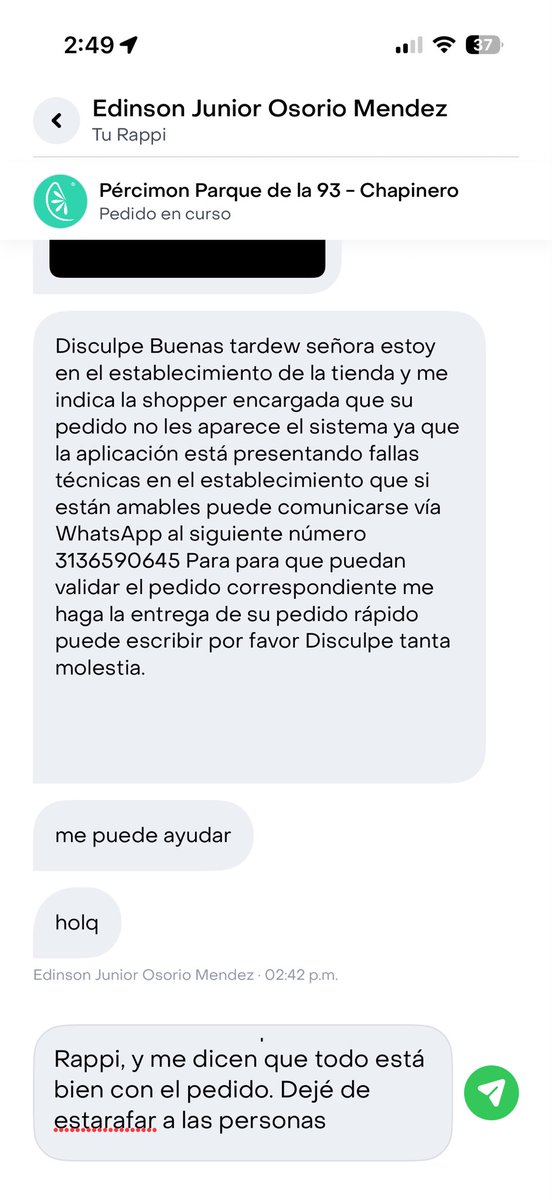 majsango's tweet photo. Me trataron de estafar dos veces en una semana en Rappi. No puedo creer que una aplicación de este tamaño tenga unos estándares tan deficientes de seguridad. TENGAN MUCHO CUIDADO ‼️🚨@RappiColombia https://t.co/2OtWa2FeNY