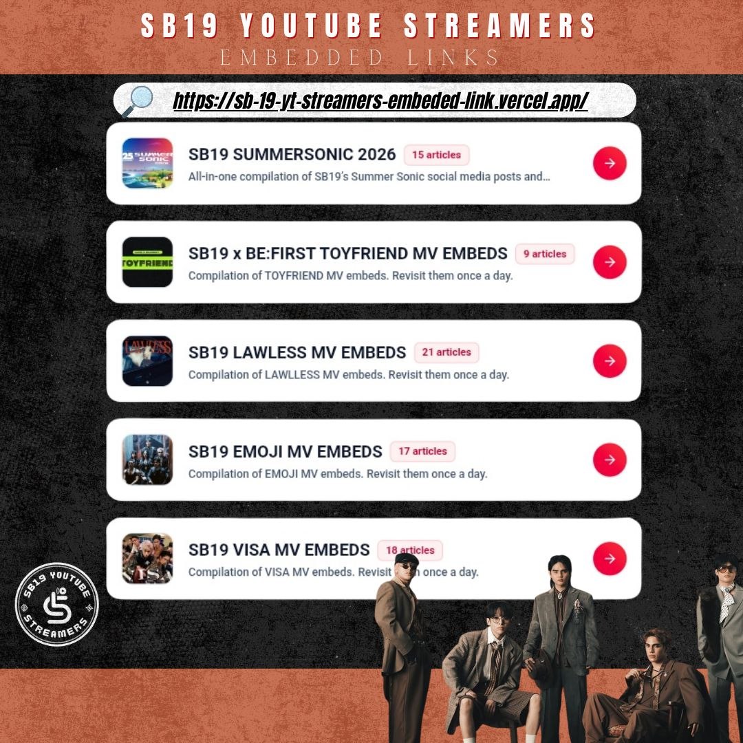 SB19YTStreamers's tweet photo. 🔥 KEEP THE VIBE ALIVE! 🔥

Let’s keep streaming SB19’s MUSIC VIDEOS through embedded videos! 💙

📌 Stream at 480p or higher 📌 Play each embedded video ONCE A DAY 📌 Every view counts—let’s keep that momentum going! 🚀

🔗 CLICK • WATCH • SHARE ❤️‍🔥
https://t.co/rThix1GkiP

✨ Have an article that isn’t on the list? You can SUBMIT IT THROUGH THE APP!

Let’s hit those milestones together!
SLMT, A’TIN! 💥🚀

@SB19Official #SB19
