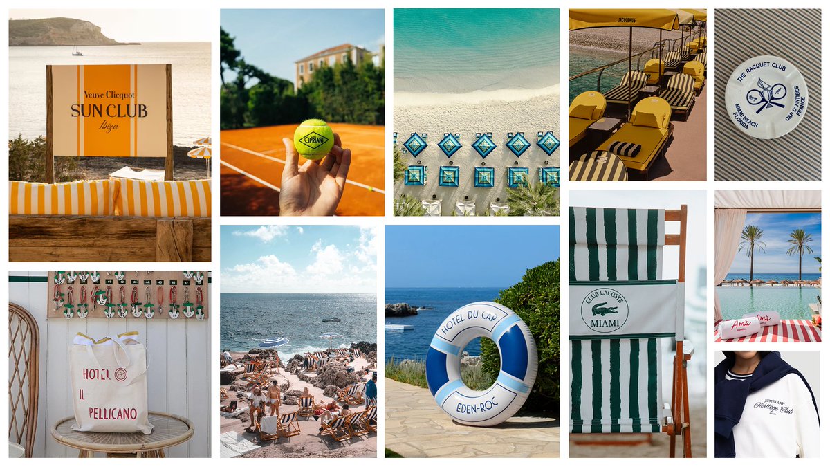 Diksshasf's tweet photo. I get to do a lot of fun stuff @merge_api, and most fun is our offsite swag design

Here is the moodboard, an elevated beach holiday, a lush pool towel, a perfectly crisp white linen shirt and a pina colada that is not too sweet https://t.co/w6hwbjn43R