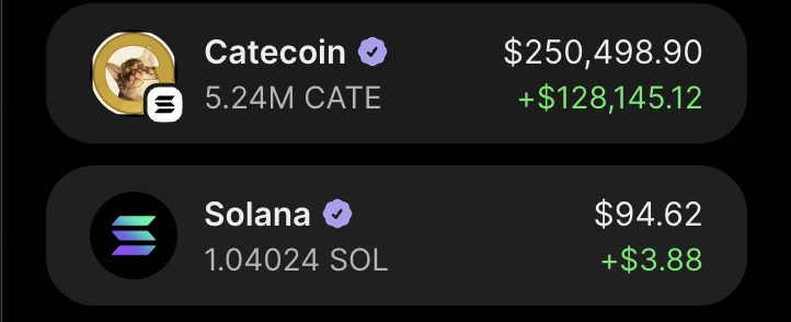 charlottecodes's tweet photo. i've been holding $cate for quite some time now.

i have over $200k in my wallet, and my initial investment was only $10k.

honestly, i knew this wasn't going to stay down forever, so i bought as much as i could during the dip.

today, we're up nearly 300%.

@PoorGoat_ never stopped grinding, and thanks to that, we're running toward a new all-time high again.
