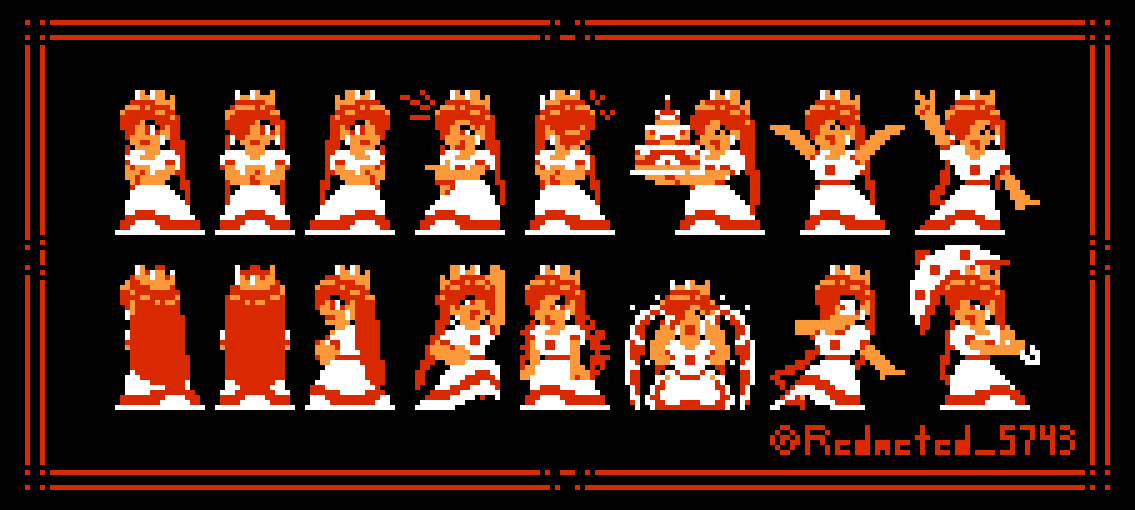 Redacted_5743's tweet photo. I know the NES Peach redraw trend kinda died out a while ago, but I wanted to give a shot at it anyhow.

#SuperMarioBros #PrincessPeach #pixelart https://t.co/XFWmahO5Ql