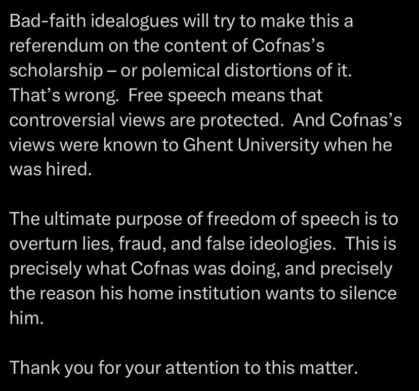 ArtemisConsort's tweet photo. “The ultimate purpose of freedom of speech is to overturn lies, fraud, and false ideologies. This is precisely what Cofnas was doing”

The US State Department is defending Cofnas. Elections really do have consequences. Very heartening. https://t.co/R7IoskqpLD