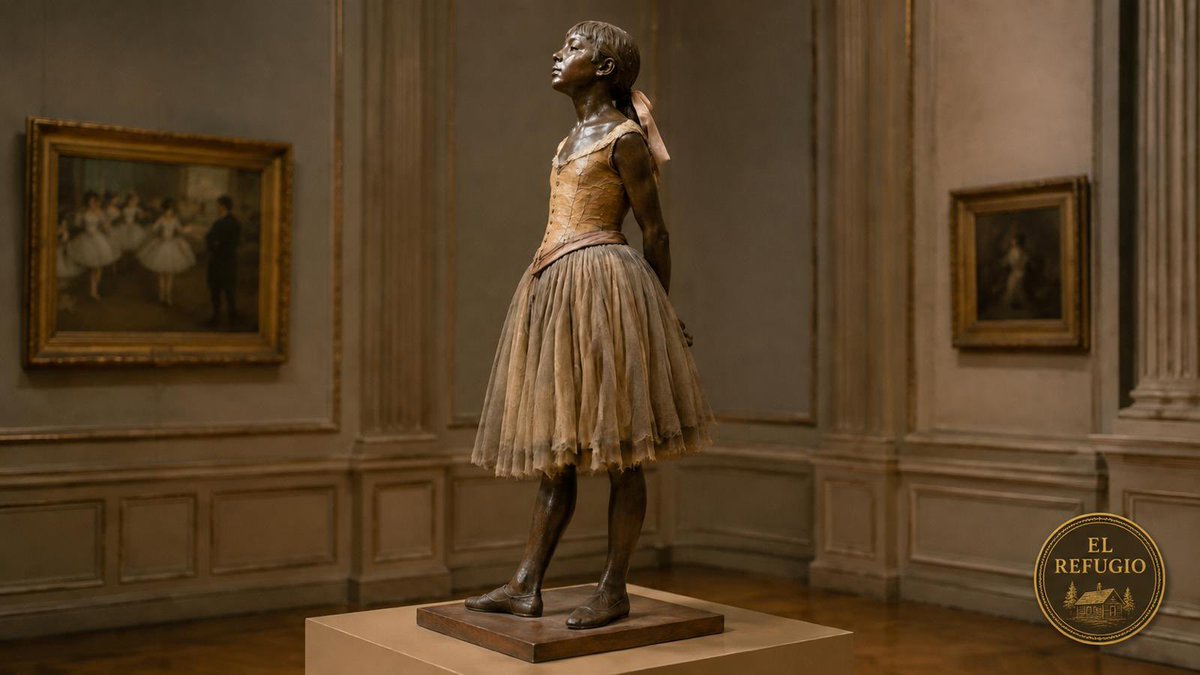 ElRefugiovo's tweet photo. ✨✨Arte en El Refugio✨✨
Espero le 
guste @KarmarSale16322 

A simple vista parece una delicada bailarina, pero esta escultura de Edgar Degas causó un gran escándalo cuando fue presentada en París en 1881.

La pequeña bailarina de catorce años llevaba cabello humano, un tutú de tela, zapatillas y una cinta verdadera. Su realismo fue tan inesperado que muchos críticos la rechazaron.

Lo que entonces fue considerado extraño, hoy es una de las esculturas más famosas y admiradas del mundo. Porque el arte no siempre nace para agradar, a veces nace para desafiar. 🩰
