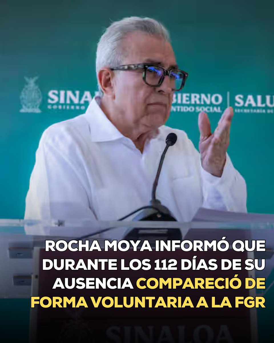 MVSNoticias's tweet photo. El gobernador con licencia de Sinaloa, Rubén Rocha Moya, retomó sus actividades este viernes después de 112 días ausente. Pero, ¿qué fue lo que sucedió desde su separación del cargo hasta el día de hoy?, aquí te lo contamos.  

El mandatario federal tomó la decisión de pedir licencia para ausentarse de sus responsabilidades después de que el gobierno estadounidense lo acusara de tener vínculos con la célula delictiva denominada “Los Chapitos”. Con lo anterior, La Fiscalía General de la República abrió una carpeta de investigación en su contra.  

A través de un comunicado, Rocha Moya aseguró que durante el plazo acudió voluntariamente a la sede de la Fiscalía General de la República en Sinaloa para comparecer al respecto. Por otro lado, indicó que el organismo autónomo no encontró elementos suficientes para comprobar una posible relación con el grupo delictivo.  

Rocha Moya aseguró que continuará con su mandato hasta su conclusión el 31 de octubre de 2027.