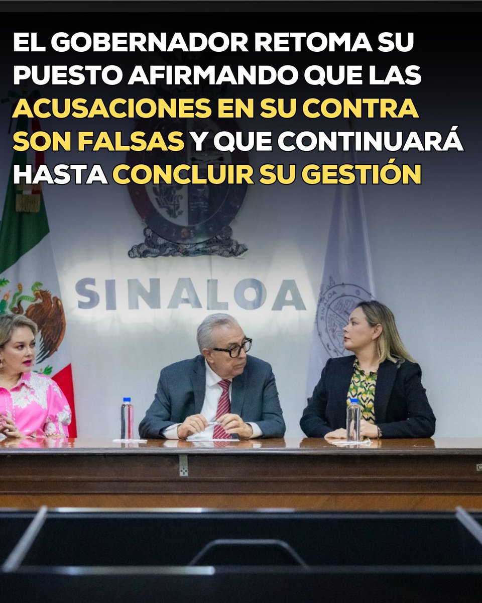 MVSNoticias's tweet photo. El gobernador con licencia de Sinaloa, Rubén Rocha Moya, retomó sus actividades este viernes después de 112 días ausente. Pero, ¿qué fue lo que sucedió desde su separación del cargo hasta el día de hoy?, aquí te lo contamos.  

El mandatario federal tomó la decisión de pedir licencia para ausentarse de sus responsabilidades después de que el gobierno estadounidense lo acusara de tener vínculos con la célula delictiva denominada “Los Chapitos”. Con lo anterior, La Fiscalía General de la República abrió una carpeta de investigación en su contra.  

A través de un comunicado, Rocha Moya aseguró que durante el plazo acudió voluntariamente a la sede de la Fiscalía General de la República en Sinaloa para comparecer al respecto. Por otro lado, indicó que el organismo autónomo no encontró elementos suficientes para comprobar una posible relación con el grupo delictivo.  

Rocha Moya aseguró que continuará con su mandato hasta su conclusión el 31 de octubre de 2027.