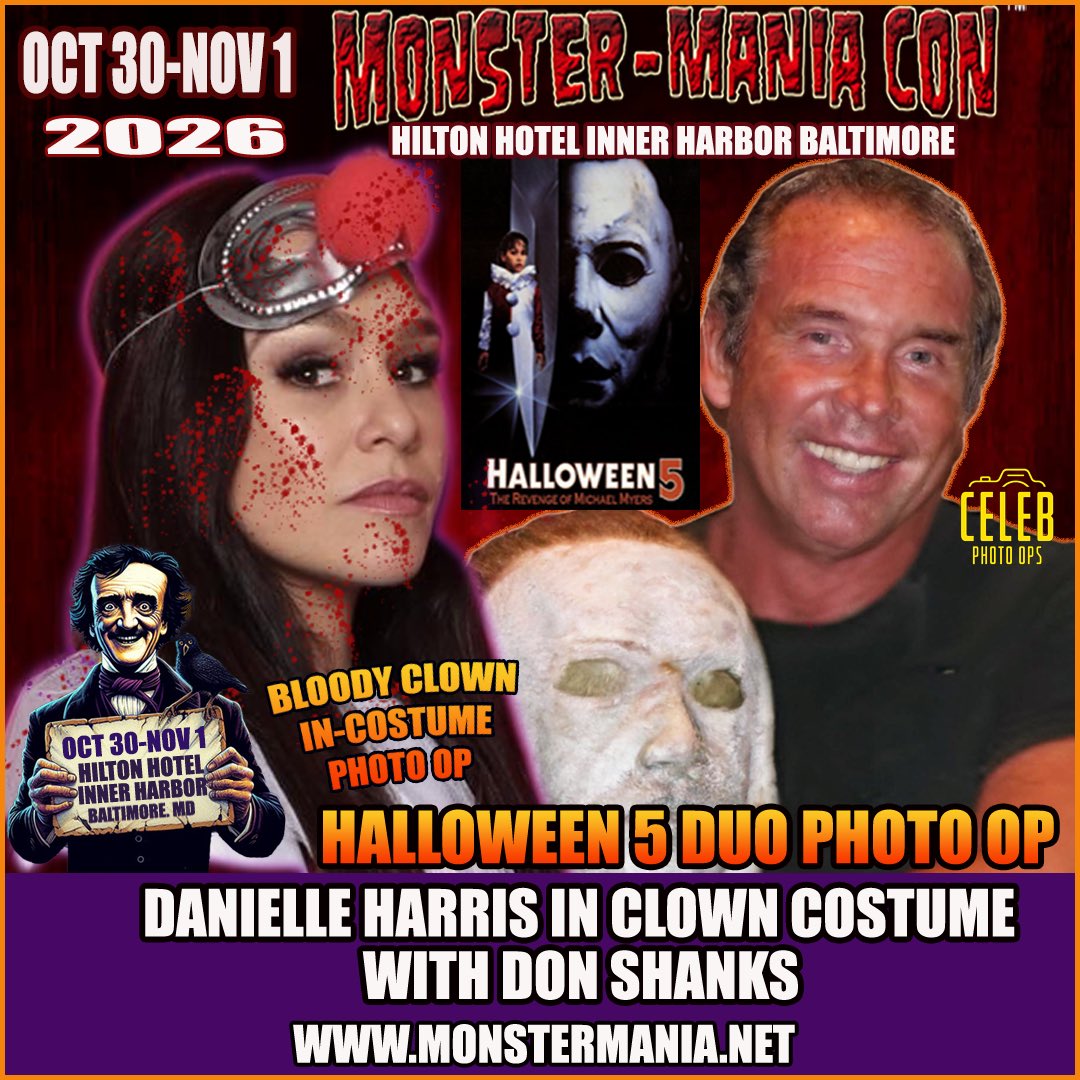 MonsterManiaCon's tweet photo. DON SHANKS joins DANIELLE HARRIS for a HALLOWEEN 5 duo!
Tix &amp; Info: https://t.co/btPrXbzQYi
#Halloween #michaelmyers #theshape #slasher #halloweenmovies #monstermania #monstermaniacon #cosplay #cosplayers #horror https://t.co/SiSKw3hZkL