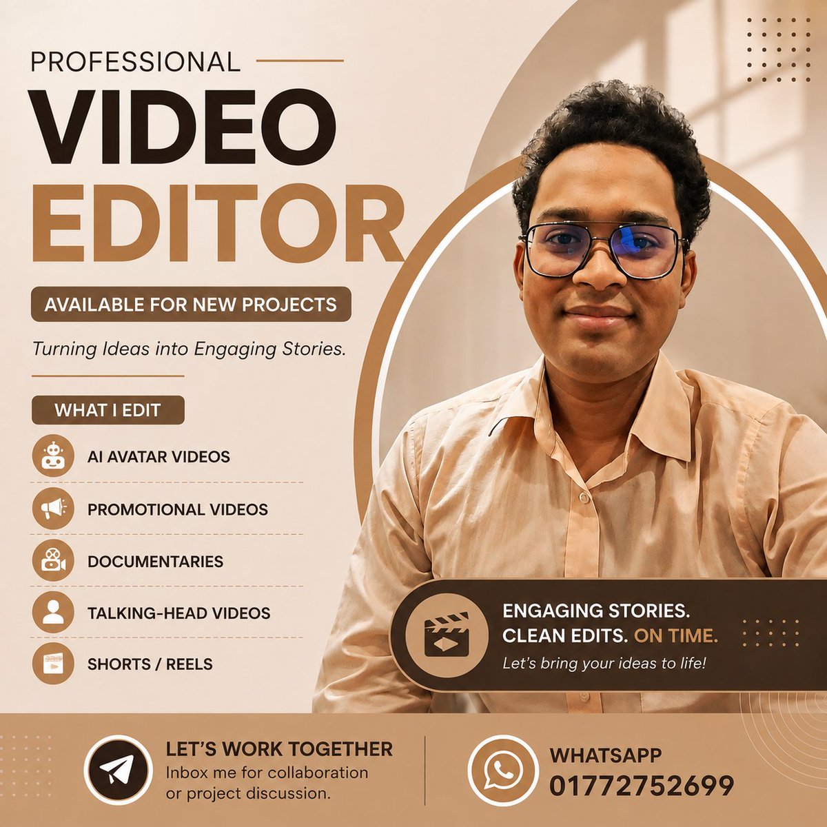 mdkamaluddin699's tweet photo. Hi everyone! 👋

I’m a professional freelance video editor currently available for new projects and long-term collaborations.

🤖 AI Avatar Videos
🎥 YouTube Videos
📱 Shorts, Reels &amp; TikTok Videos
🎙️ Talking-Head Videos

📱 WhatsApp: 01772752699
📧 Email: adsmediaai08@gmail.com https://t.co/K1gtqpNm90