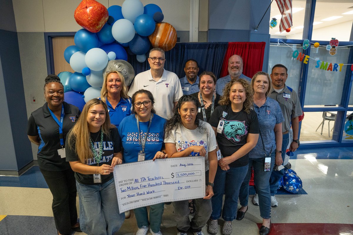 TempleISD's tweet photo. Today, TISD recognized and rewarded 162 exceptional teachers from across the district with the presentation of checks as part of the state’s Teacher Incentive Allotment (TIA). #TempleISDProud https://t.co/7v2oSaoSac