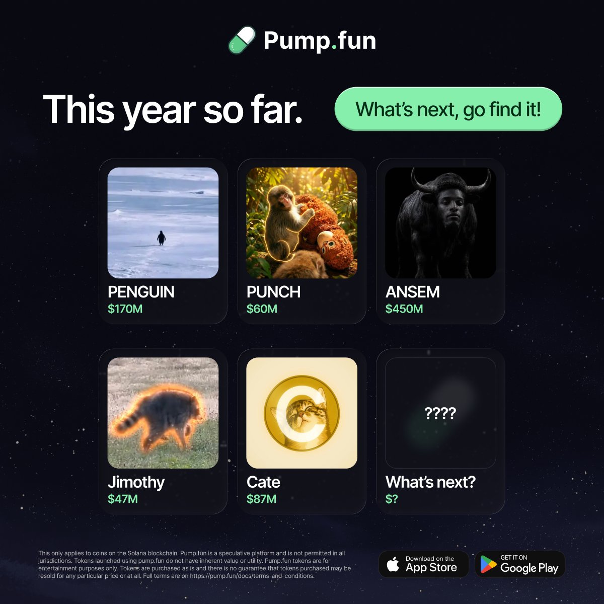 Pumpfun's tweet photo. This year's biggest launches, in one place.

Find the next one today! ⬇️