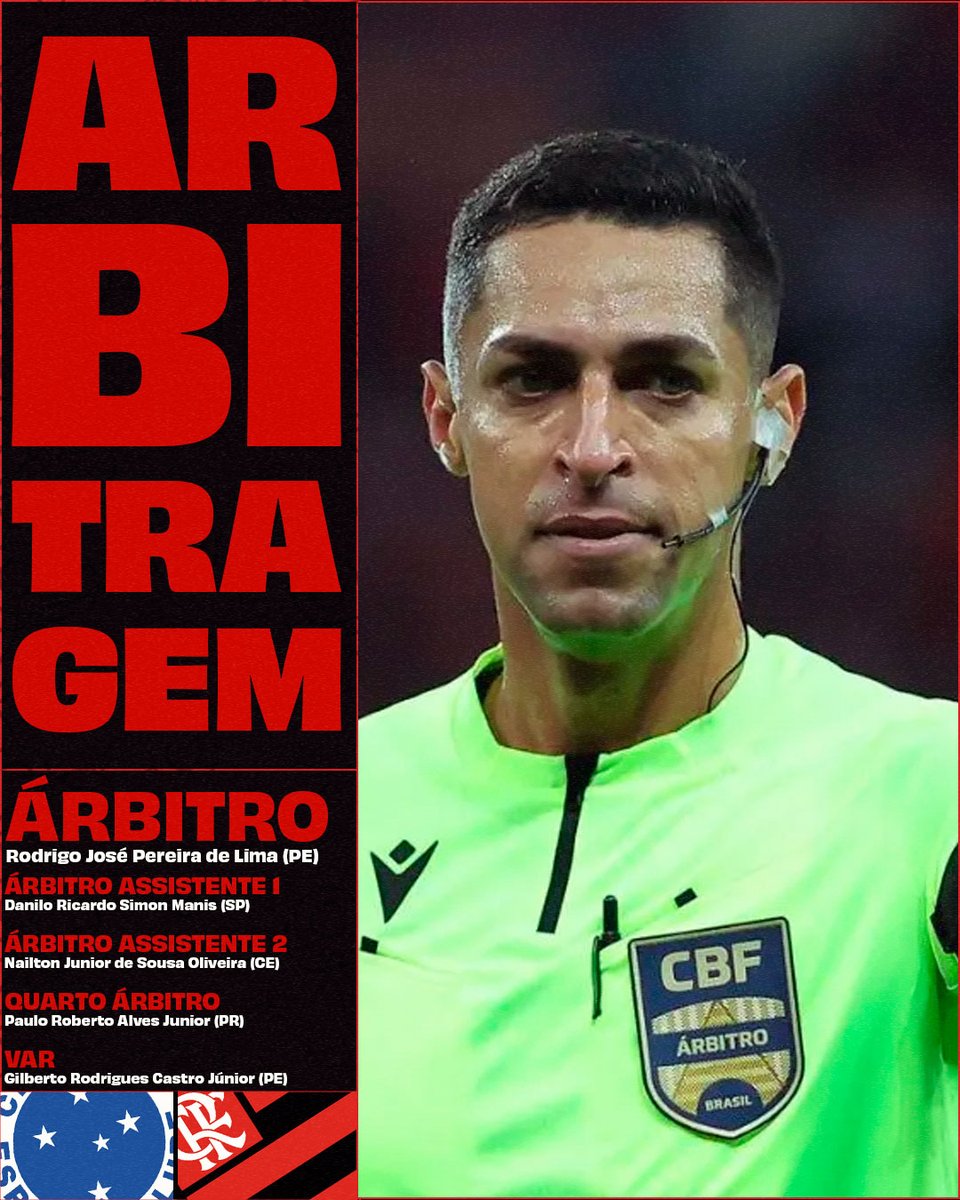 Flamengo's tweet photo. Confira a equipe de arbitragem escalada para a partida entre #CRUxFLA.

#DeixaABolaRolar https://t.co/5eMArSq5V4