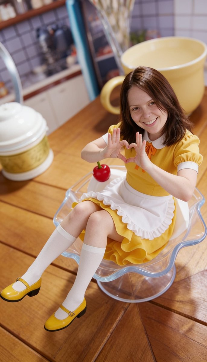 Lizzy1262629's tweet photo. Me as a Japanese mini figurine – in my yellow dress sitting pretty in the glass dish, soft smile and playful vibes 💛 Soft energy ✨ 
#MiniFig #KinkyCute #PlayfulLook #SoftSmile #KawaiiGirl #CuteVibes https://t.co/PvoLl6CLxP