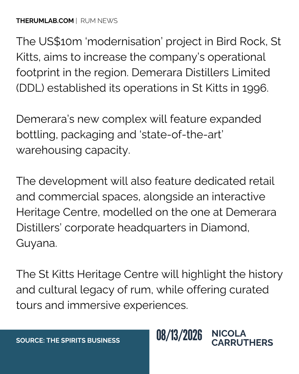 therumpour's tweet photo. RUM NEWS:
“This US$10m expansion is not merely an investment in infrastructure; it is an investment in our people, our heritage and the future of regional trade.
Read more @ https://t.co/3FVf3H5Lpj
#Rumnews #DemeraraDistillers #SpiritsIndustry #CaribbeanRum https://t.co/vCLBLJW4Fp