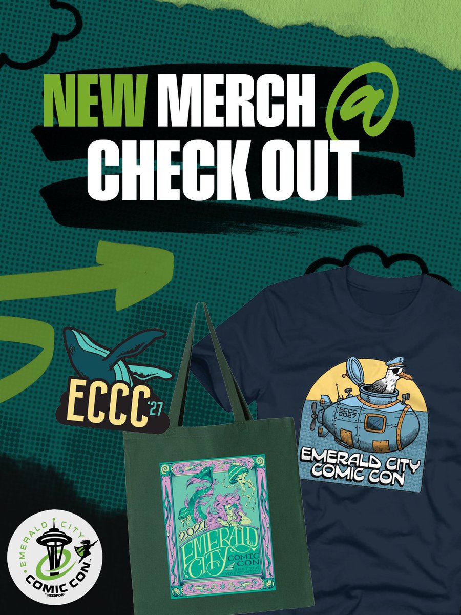 emeraldcitycon's tweet photo. The ECCC merch collection for 2027 has surfaced 🐟 Get your first look at brand-new designs that are headed your way from Jimothy appreciation to mermaid-core!

Swipe through for a peek and get your shopping list ready for when tickets go on sale.

💚 Popverse Superfan Presale: Wednesday, August 26 at 12:00 PM PT

💚 General On Sale: Thursday, August 27 at 12:00 PM PT