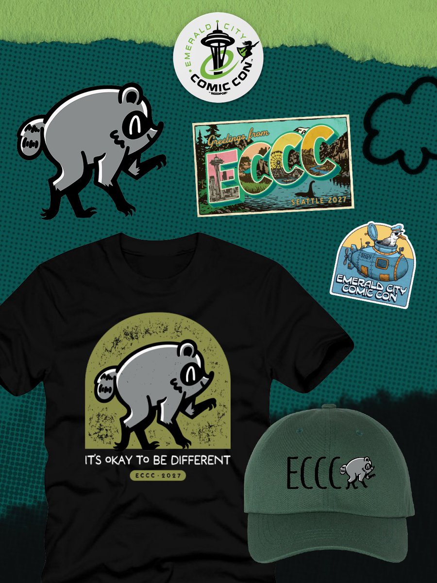 emeraldcitycon's tweet photo. The ECCC merch collection for 2027 has surfaced 🐟 Get your first look at brand-new designs that are headed your way from Jimothy appreciation to mermaid-core!

Swipe through for a peek and get your shopping list ready for when tickets go on sale.

💚 Popverse Superfan Presale: Wednesday, August 26 at 12:00 PM PT

💚 General On Sale: Thursday, August 27 at 12:00 PM PT