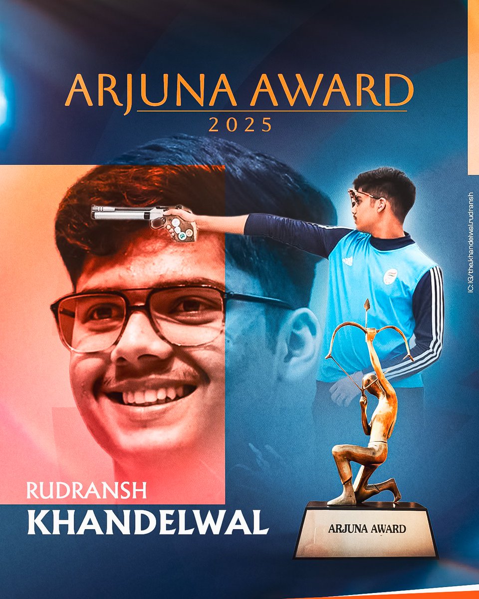 SLI_Live's tweet photo. Beyond limits. Beyond expectations. 💪

A proud moment for Rudransh Khandelwal, honoured with the prestigious Arjuna Award 2025. 

#SLITakesAim #ArjunaAward https://t.co/MXtwUDa8A9