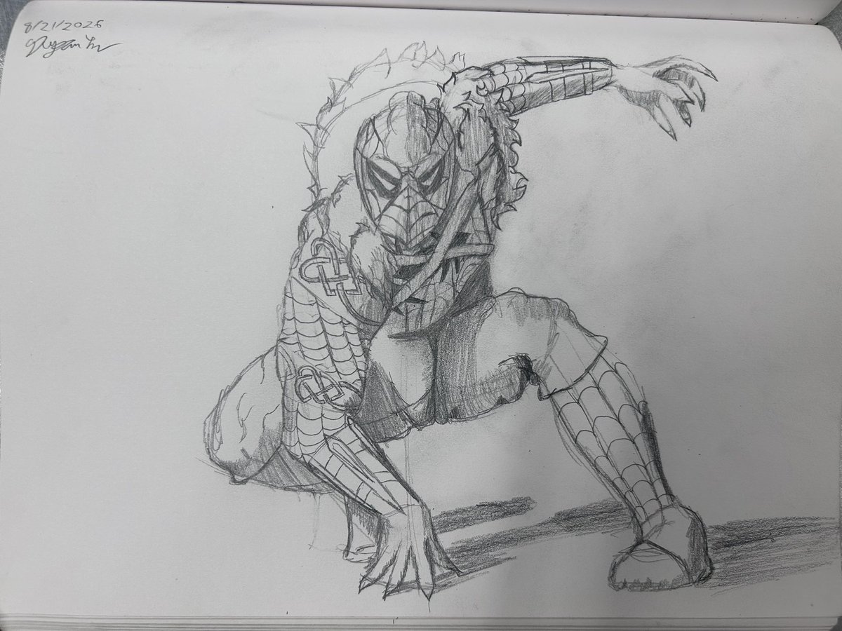 ColoradoViking9's tweet photo. Final wip update. I think this is where I’ll stop on this sketch. I love how it is atm and I want to work on other things so here’s the final product sketch. #spidersona #spiderverse #spidermanoc #sketching #art https://t.co/txlMy7mMyb