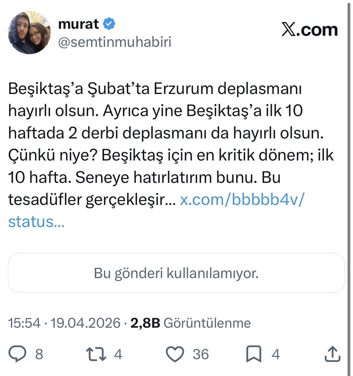 semtinmuhabiri's tweet photo. G.Saray, Ağustos’ta Erzurum’a gitti, 4’ü atıp döndü. Bakın; daha fikstürü bırak, geçen sezon bitmeden ne yazmıştım…

İlk 10 haftada 2 derbi deplasmanı

*4. hafta Fenerbahçe deplasmanı
*8. hafta Trabzonspor deplasmanı

Şubat’ta da Erzurum deplasmanı.

*21 Şubat’ta Erzurum. https://t.co/OyMuP6mPIB