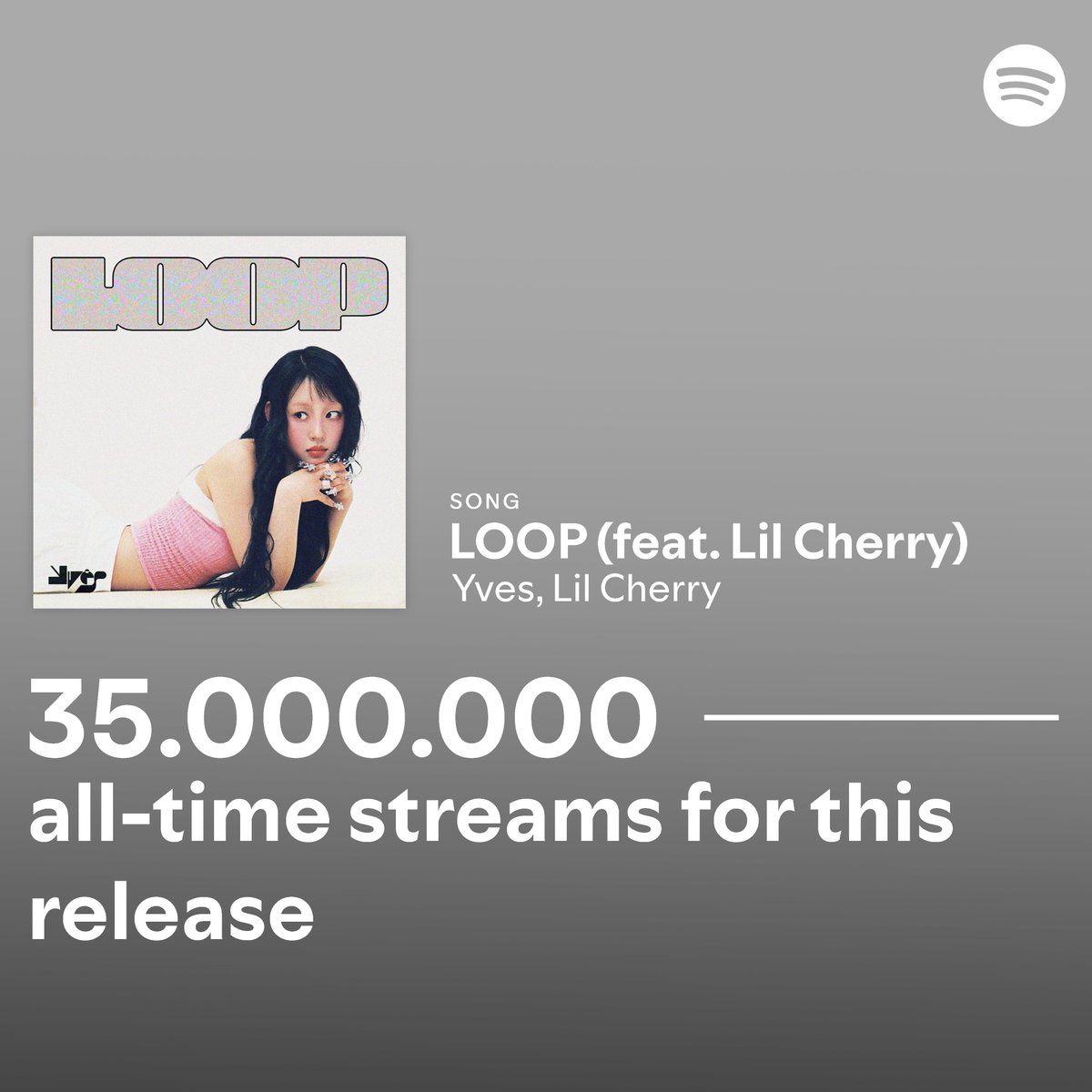yvesupport's tweet photo. ‘LOOP (feat. Lil Cherry)’ by Yves has surpassed 35M streams on Spotify! https://t.co/waq8UvyWA8