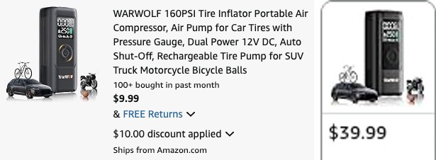Pricerrors's tweet photo. $10 PORTABLE TIRE INFLATOR FOR CARS 

Originally $59.99 but now $40 OFF with code 

https://t.co/AAsexWDv50 #ad 

Must use code "84MDK6GQ" at checkout 

The same model in a different color is $39.99 https://t.co/bu6xDfzPYU