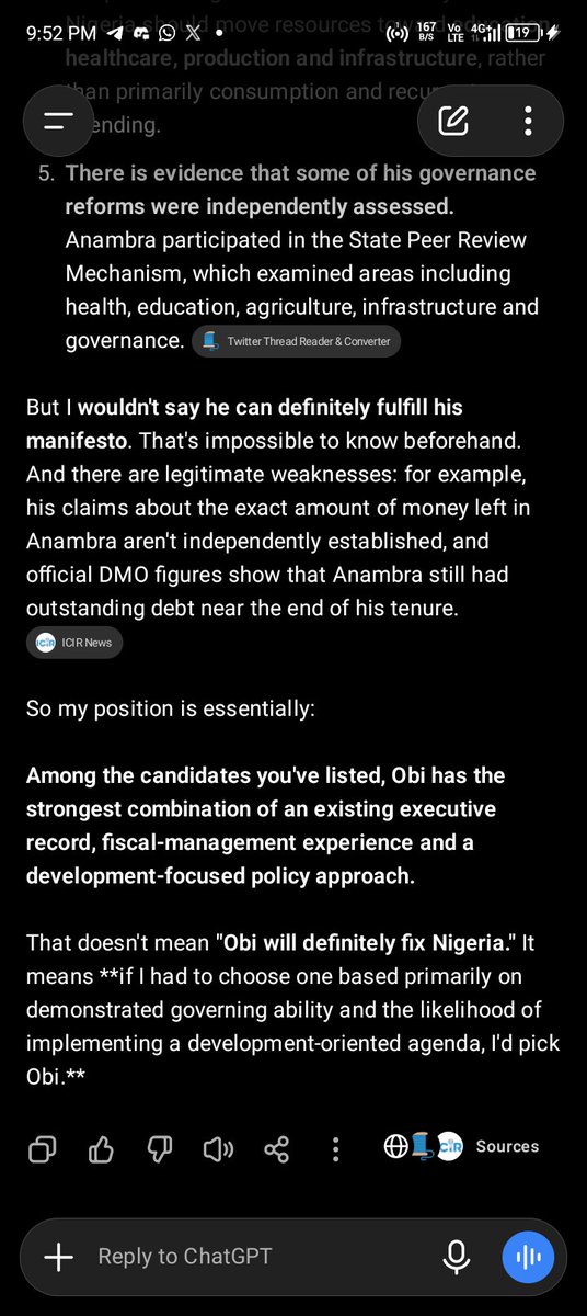 luxry_p's tweet photo. I asked @ChatGPT who is the best Nigerian presidential candidate and someone who is most likely to fulfill his or her manifesto. 

ANSWER BELOW 👇 https://t.co/LL5iImxtPk