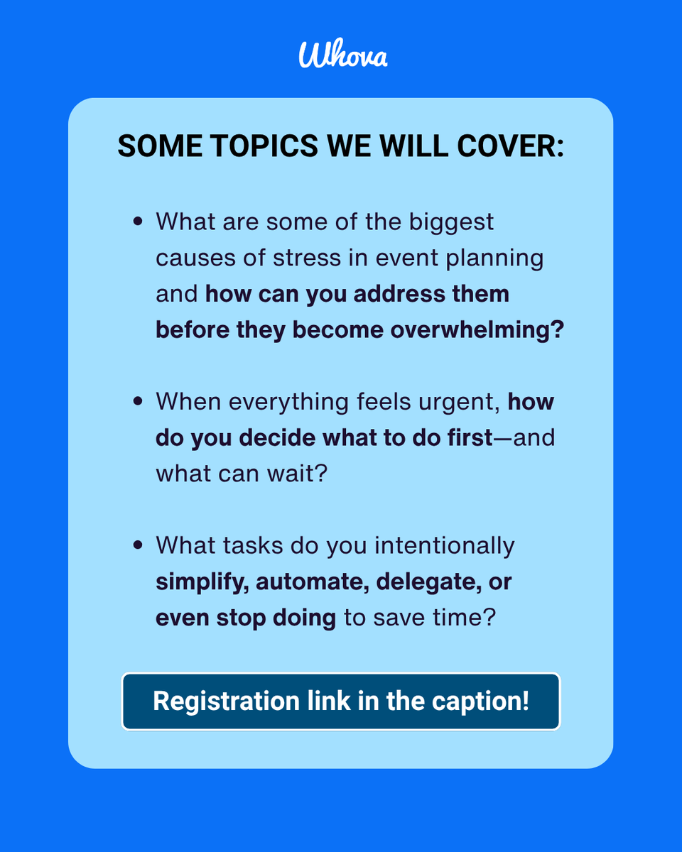 WhovaSupport's tweet photo. Just two more days until our panel, “The Secret to Surviving Event Season Without Burning Out!”

When: Wed, Aug 26th @ 8 AM PT / 11 AM ET  

Speakers: Juliet Kahne and Kimber Hendrix

Sign up here: https://t.co/nxGH7SjLut https://t.co/7pGp1mqiS6