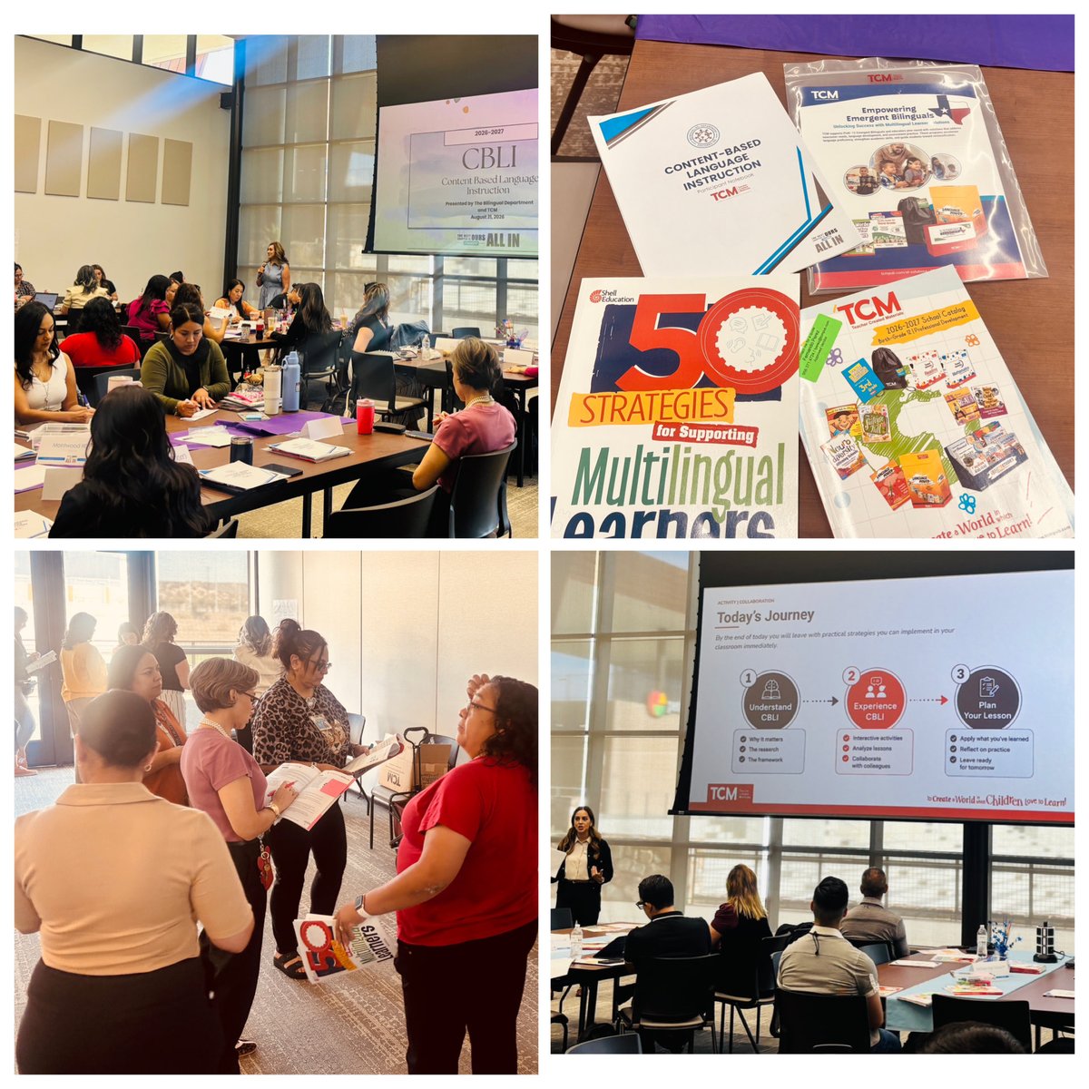 fperezTCM's tweet photo. Thank you @SocorroISD Bilingual Department for the opportunity to partner with you all as part of the new ELPS/CBLI training series! Day 2 down, 2 more to come! #CBLI #ELPS #EmergentBilinguals @tcmpub https://t.co/a1YZcm4xqw