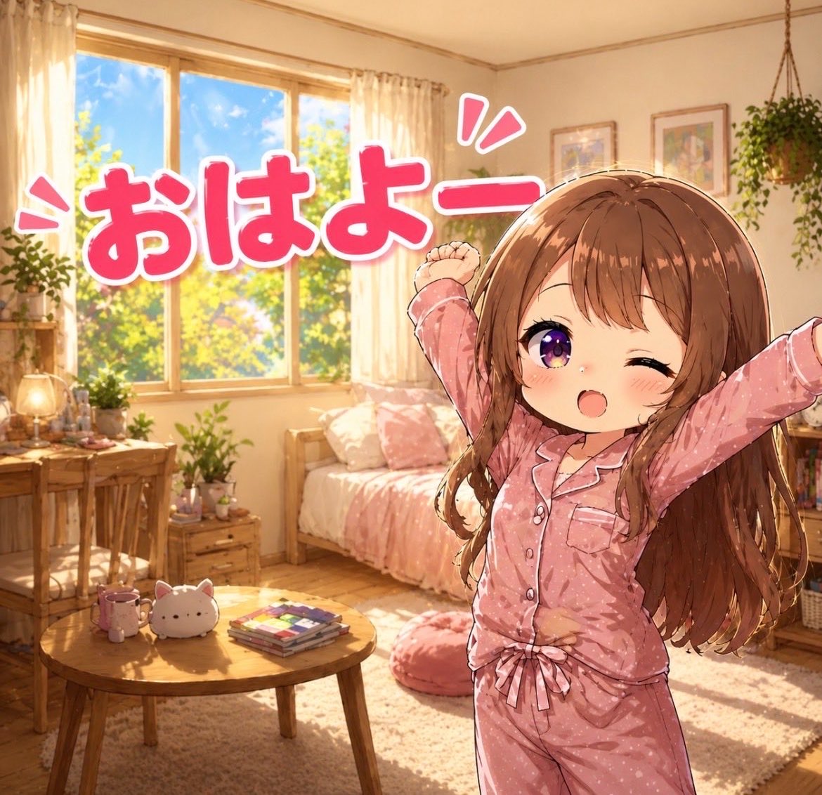 nanako_ana_uma's tweet photo. おはよー☀️

土曜日も安定の早起き(*^ω^*)✌️

皆んなも、もう起きてるよね？笑

朝から
テンション爆上がりする
＂特別なプレゼント＂を
この後発表するから待っててね🎁✨

今日も素敵な一日になりますように🎶 https://t.co/D3yL7AfBUf