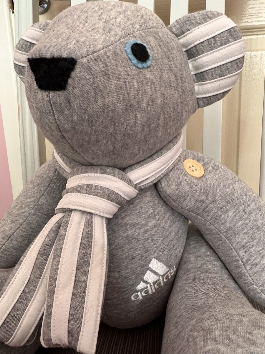 StephJS's tweet photo. I made a memory bear!! 

My customer trusted me with her late husbands adidas sweatshirt! 

Order book open https://t.co/7OVNgmhzar