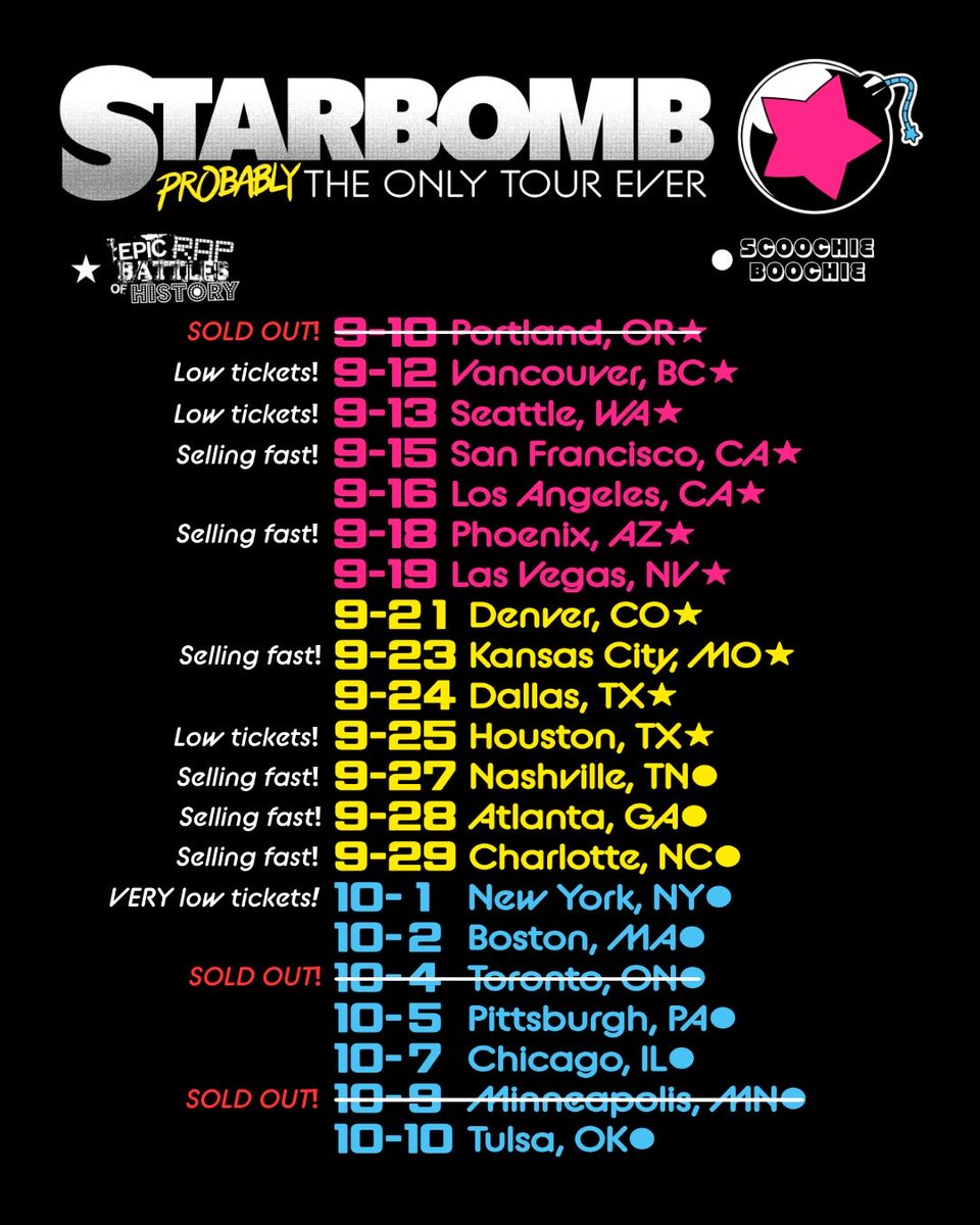 starbomb's tweet photo. We’re only TWENTY DAYS from “Starbomb: Probably the Only Tour Ever”!!!!!!! If you haven’t gotten your ticket yet WHAT ARE YOU DOING??? https://t.co/PbpAHEvpGq