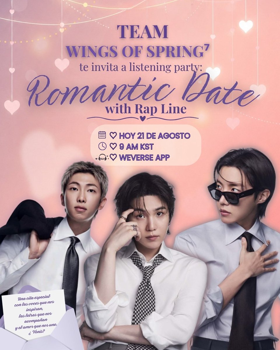 _Bang7an_'s tweet photo. Uff otro rumor de funa la Rap Line estará de cita conmigo alguna mas viene  conmigo? 😍🩷

ROMANTIC DATE WITH RAP LINE 
RAP LINE TO 1B 
STREAM FOR BTS 
#ARMYWithBTS https://t.co/BMAdVKfYo7