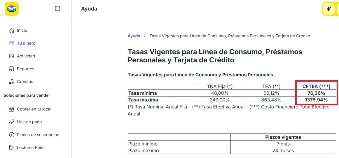 hernanletcher's tweet photo. GALPERÍN: NO TE CREE NADIE!! 

¿COBRÁS 1400% DE COSTO FINANCIERO TOTAL ANUAL y QUERES HACERNOS CREER QUE MELI TE PRESTA MÁS BARATO QUE EL BANCO PROVINCIA?

Y mandas a tu banda de pubertarios a instalar eso. FALSO. 

La captura de pantalla que usan muestra una oferta. No muestra el perfil de riesgo que hay detrás de esa oferta. 

A diferencia de las fintechs que no hacen nada por intentar resolver el problemas de la mora, el Banco Provincia lanzó un programa de refinanciamiento de deuda para ayudar a los endeudados (https://t.co/BELufhPEOO)

Por si no me creés, acá abajo te dejo el rango de tasas que ofrece MELI. CFTEA: 1375,94!!!

O miren las respuestas orgánicas de la gente que no se come la curva y le muestra a Juan Pablo Carreira la verdad.