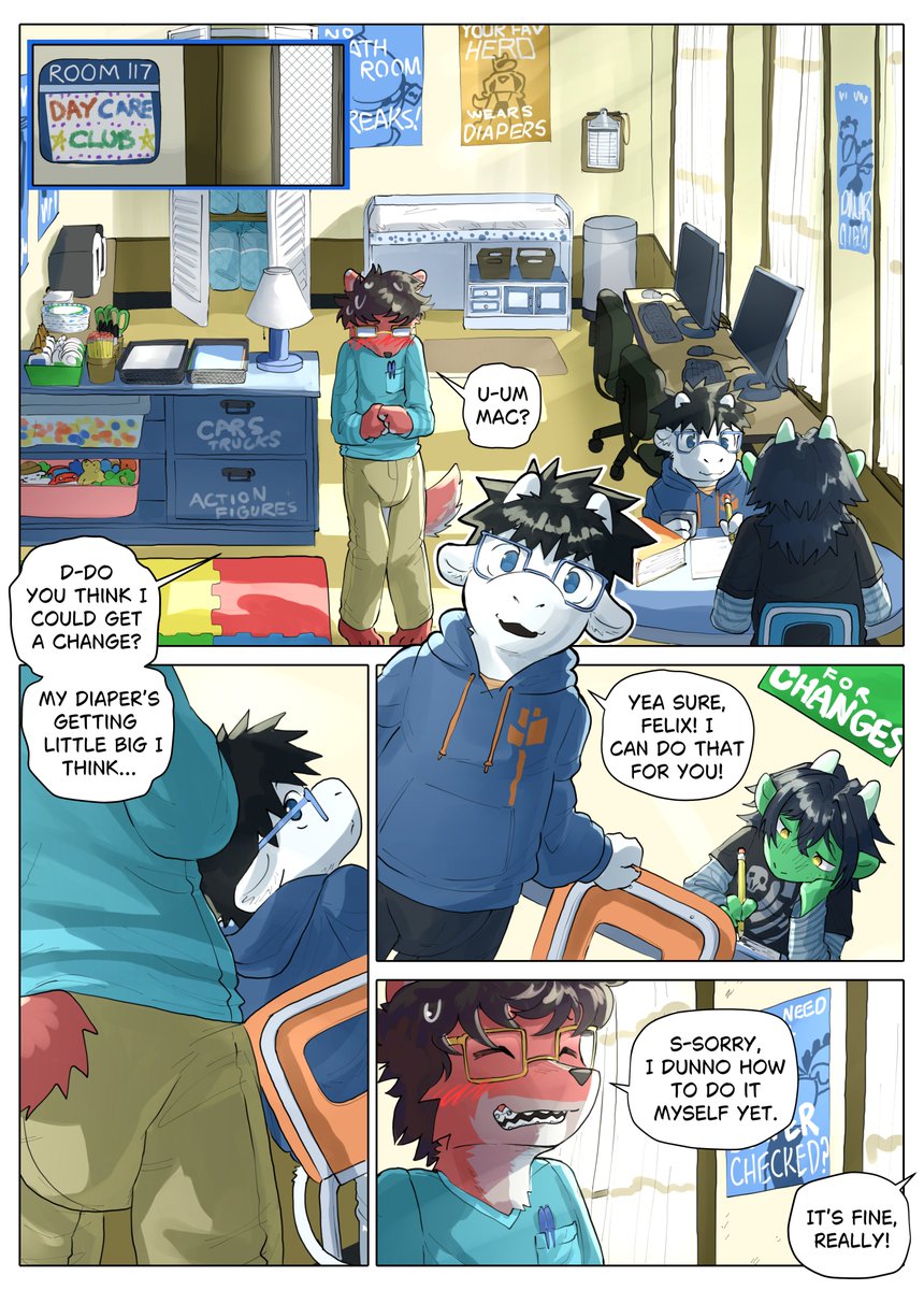 kaaski_'s tweet photo. Nerd X Bully, Pages 1-16

The newly established "Daycare Club" is about to have some new visitors... uhoh -w-;

#abdl

Page 1-4 https://t.co/9jS6MHfvHz