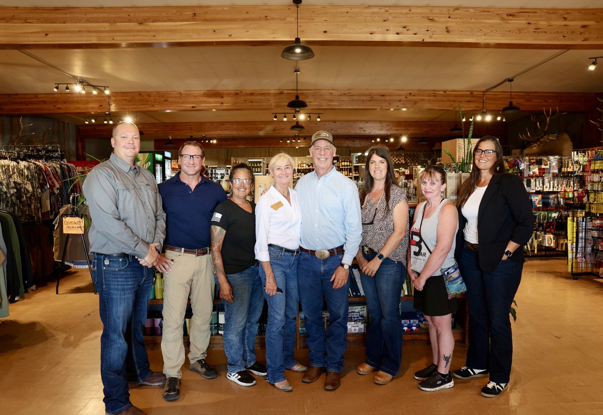 GovGianforte's tweet photo. Stopped by Twin Sisters Trading Company in White Sulphur Springs to celebrate their 10-year anniversary and meet with other local business owners. Great to see local businesses continue to grow and give back to their communities. https://t.co/OXNuD4V2p6