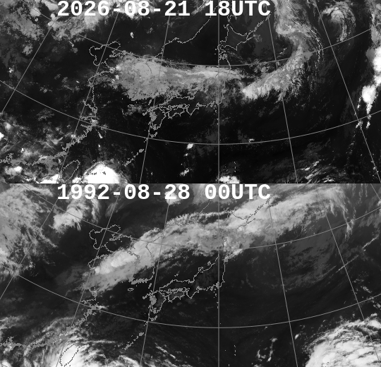 todayswxmap's tweet photo. 18UTC実況の類似天気図と赤外画像= #天気 https://t.co/brpKHIMFUm
