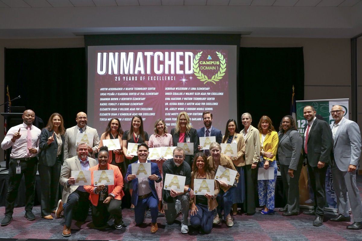 gisdnews's tweet photo. What a great way to ring in the new school year! At our most recent Team GISD,  we took a moment to recognize the leaders who guided our campuses to achieve A and B ratings. We can't put into words how thankful we are to you and all the staff who have continually raised the bar and given our students your best. What you are doing here changes everything, and these ratings and being HEB District of the Year prove it. Thank you for making us #Unmatched!