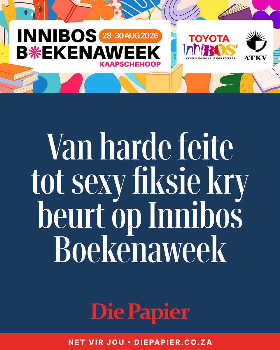 die_papier's tweet photo. Dis weer tyd vir die InniBos Boekenaweek op Kaapsehoop. Daar is meer as genoeg op die spyskaart vir enige leek, fynproewer en gewone feesganger.
Stuur jou mening na 062 533 2049.
@Innibosfees
π° Kry jou eksemplaar Vrydag landwyd.
#DiePapier #InniBos #Boekenaweek #ATKV https://t.co/lsSUiiEbsJ