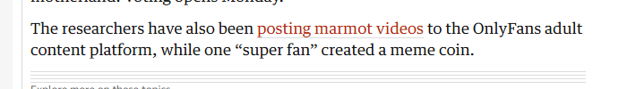 NoticiasManya's tweet photo. GUARDIAN JUST SHILLED US A NEW MARMOT COIN????

They specifically say that Fat marmot coin is the next only marmots installation??? 

The whole point is that they are going to be doing a Fat Marmot Week, to raise money toward climate control to help the longevity of the species

We could acc use this narrative to fund a huge research that than can see

They even have the charity on Pumpfun

https://t.co/hs0MM0llDB