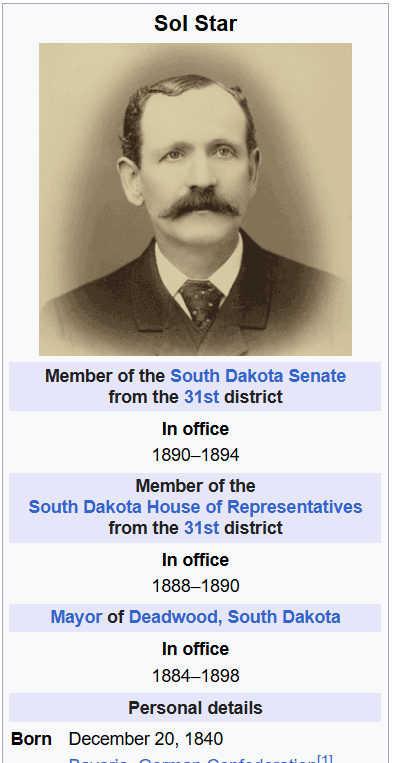 DunnBilly87734's tweet photo. Solomon Star (December 20, 1840 – October 10, 1917) was an American businessman and politician notable as an early resident of the town of Deadwood, South Dakota.

Life and career
Star was born in Bavaria, Germany, to Jewish parents. When he was 10 years of age, his family moved to Chillicothe, Ohio. A well documented family tree on Ancestry says his last name, prior to arriving in America, may have been Stern. He later moved to Helena, Montana, where he served as territorial auditor and personal secretary to the governor. He partnered with Seth Bullock in a hardware store; in July 1876, attracted to Deadwood by the promise of a great deal of business stemming from the gold rush they arrived in Deadwood on August 3, 1876, the day after Wild Bill Hickok was killed. They purchased a lot there from Al Swearengen and Henry Beaman and opened the Office of Star and Bullock, Auctioneers and Commission Merchants. They later partnered in livestock ranching as the S&B Ranch Company, and with Harris Franklin in the Deadwood Flouring Mill, in 1880, where Star was the general manager. The duo expanded their business interests to the towns of Spearfish, Sturgis, and Custer.[2]

Bullock and Star contributed further to the economic development of the region by convincing the Fremont, Elkhorn, and Missouri Valley Railroad to build a track, by offering them 40 acres (162,000 m2) of free right-of-way across their land when a speculator purchased the right of way to Minnesela and demanded a high price from the railroad. The railroad built a station three miles northwest of Minnesela, South Dakota, in 1890, and Bullock and Star were instrumental in founding the town of Belle Fourche there,[3] offering free lots to anyone moving from Minnesela. Belle Fourche became the largest railhead for livestock in the United States and stole the county seat away from a declining Minnesela.[2]

Bullock and Star's hardware store in Deadwood burned down in 1894. Rather than rebuild, they built Deadwood's first hotel on the site, a three-story, 64-room luxury hotel with steam heat and indoor bathrooms on each floor, at a cost of $40,000. The Bullock Hotel continues to operate to this day, now incorporating a 24-hour casino.[4]

Star was elected to the first town council in 1876, became town postmaster in 1877, was elected mayor in 1884, and served ten terms for a total of 14 years.[5][6] He later served as a Republican legislator after statehood in the South Dakota House of Representatives in 1889–1890 and in the South Dakota State Senate in 1893–1894 serving as President Pro Tempore of the South Dakota Senate,[7] and as Lawrence County Clerk of Courts for 20 years, until his death. He was never married.[6]

After a reportedly lavish funeral in Deadwood, Star was not buried in Mount Moriah Cemetery in Deadwood. Instead, his family had his body transported to St. Louis, Missouri, where he was laid to rest in New Mount Sinai Cemetery.[8]
https://t.co/AtuIvMrsA1

The Seal of Solomon or Ring of Solomon (Hebrew: חותם שלמה, Ḥotam Shlomo; Arabic: خاتم سليمان, Khātam Sulaymān) is the legendary signet ring attributed to King Solomon in medieval mystical traditions, from which it developed in parallel within Jewish mysticism, Islamic mysticism and Western occultism.

It is often depicted in the shape of either a hexagram or a PENTAGRAM. In mystic Jewish lore, the ring is variously described as having given Solomon the power to command the supernatural, including shedim and jinn, and also the ability to speak with animals. Due to the proverbial wisdom of Solomon, it came to be seen as an amulet or talisman, or a symbol or character in medieval magic and Renaissance magic, occultism, and alchemy.

The seal is the predecessor to the Star of David, a Jewish symbol, and in modern vexillology, it features on the flag of Israel. The star on the flag of Morocco, adopted in 1915, also originally represented Solomon's Seal,[1][2] and the Seal of Solomon was also depicted on the flag of Nigeria during British colonial rule.[3]
https://t.co/uoCTBHZjrl

AI Overview
The "lobes" of Venus's orbit refer to the five points where Venus makes its closest approaches to Earth. Because of the \(8:13\) orbital resonance between Earth and Venus, this pattern traces out a beautiful five-pointed star or five-petaled rose [PENTAGRAM] over 8 years.
Here are the exact dates and sky locations (zodiacal constellations) for the next 5 "petals" of Venus, starting from late 2026:
October 24, 2026: Constellation of Scorpio
June 1, 2028: Constellation of Gemini
January 6, 2030: Constellation of Capricorn
August 11, 2031: Constellation of Leo
 ̶M̶a̶r̶c̶h̶ ̶2̶3̶,̶ ̶2̶0̶3̶3̶:̶ ̶C̶o̶n̶s̶t̶e̶l̶l̶a̶t̶i̶o̶n̶ ̶o̶f̶ ̶A̶r̶i̶e̶s̶
To learn more about the celestial geometry and exactly how it shapes the night sky, you can read more on the EarthSky Orbit of Venus guide.

2030-2031 APPARITION CHARACTERISTICS
Opposition occurs 11 months after conjunction when Mars is on the opposite side of the Earth from the Sun. At that time, the two planets will lie nearly in a straight line with respect to the Sun, or five weeks after retrogression begins. Opposition will occur at 1157 UT on May 04, 2031 (138.4° Ls) with an apparent planetary disk diameter of 16.7 arcsec. Mars will remain visible for more than twelve months after opposition and then become lost in the glare of the Sun around May 31, 2032 as it approaches the next conjunction (July 11, 2032). The cycle is complete in 780 Earth days.
Closest approach occurs at 0350 UT on May 12, 2031 (142.1° Ls) with an apparent planetary disk diameter of 16.9 at a distance of 0.5533578 astronomical units (AU) or 51,437,823 miles (82,781,152 km). During closest approach in 2031 the apparent diameter of Mars will be 2.4 arcsec larger than it was at the same period in 2029; however, it will be 17.1 degrees lower in the sky - not quite as good for observing the Red Planet for observers in the northern hemisphere. It should also be noted that closest approach between Earth and Mars is not necessarily coincident with the time of opposition but varies by as much as two weeks.
https://t.co/s7YoaQbz4c

AI Overview
Sirius, known as the "Dog Star," is the brightest star in the night sky. In ancient Egypt, Sirius was personified as the goddess Sopdet (later known by the Greek name Sothis) and was deeply associated with the goddess Isis. Egyptians believed the star's appearance in the sky heralded the annual flooding of the Nile, which brought life-giving fertility to the land.
The Egyptian Connection
To the ancient Egyptians, Sirius was incredibly sacred. It served as the foundation of the 365-day Egyptian calendar. The star's heliacal rising—when it first becomes visible just before sunrise after a 70-day absence—coincided precisely with the summer solstice and the Nile's inundation.
Because of this life-giving renewal, the Egyptians conflated Sopdet/Sirius with Isis, the goddess of fertility, magic, and motherhood. Isis was viewed as the divine mother, and the star was often referred to as her soul.
The Dog Days of Summer
When ancient Egypt came under Greek and Roman rule, the star's Latin name, Canicula (meaning "Little Dog"), merged with the mythology of Isis. The Greeks and Romans associated the rising of the Dog Star with the hottest, most oppressive days of summer, giving rise to the modern phrase the "Dog Days of Summer".

It was well understood by ancient man that our weather was caused and controlled by the Sun. It was a simple fact that God's Sun had the power to control storms at will. The ancient Egyptians taught that He did this as He rested in His heavenly boat while crossing the sky. Thus, we read that God's Sun quieted the tempest, or great storm on the sea, while in His boat. [Which boat? The boat of Isis.] RA, the sun-god, [also known as Osiris,] in the Barque of Millions of Years in which he transversed the heavens. He wears on his head, and accompanies, a vast sun-disk symbolizing his powers as lord of the heavens. The boat, formed of a serpent, bears his Eye; and the god is seated on a pedestal representing Mayet, the divine order. [Folks,] when we stop to realize that every single king, prince, lord, governor, dictator, despotic ruler, civil and social institution, national flag, coat of arms, educational institution, military medal, award, organizational insignia, medallion, badge, emblem, citation, trophy, banner, pendant, political standard or ensign, agency of government or religion, uses the Sun as a primary symbol, then it can truly be said [in the Mystery School] that God's Sun is . . . “King of Kings, and Lord of Lords.”
Here we note another cleverly disguised part of the whole, [according to the Mystery School] misunderstood [and plagiarized] story. [For they believe that Christianity is a perversion of the Mysteries and that’s why they hate Christians.] In the ancient world, months were counted according to the phases of the moon. They were called the “lunar months” on the “lunar calendar.” [Now,] since Scorpio/the Scorpion is the astrological sign starting in late October, the first month of autumn, it follows that October/the Scorpion, with his deadly, back-biting “tale”, betrays the Sun in autumn, leading directly to His death in winter. [And is known as Judas, and that’s where the October surprise comes from, and I’m telling you right now that Barbara Honegger was a plant.]35
33 And the 30 pieces of silver were, as the North American Indians would say, 30 moons of 25
silver needed for the month to “betray” the Sun and cause His unhappy death. In relation to this, another interesting point: Factually speaking, when a person is bitten by a deadly scorpion the wound appears to be, or looks like, two human lips. The ancients called this “The Kiss of Death.” This is why we read that Judas ([or] October) gives God's Sun “the kiss”—leading to His death in winter. [And that is the original October surprise. There was an October surprise in France on Friday, October the 13th in the year 1307. Look it up, but in case you don’t, I will cover it extensively later.]
The next point to be made requires first, a little background. Christians have always referred to God as “The Father.” But viewing God as a father didn't start here—it goes back far into the ancient world. The reason is [according to the Mystery Religion]: Our planet was always viewed as our “Mother Earth or Mother Nature.” [And that's where all of this Mother Earth and Earth Goddess comes from in the New Age movement.]36
And since rain (the life-bringing fluid [or the semen]), falling from heaven, impregnated and brought life to Mother Earth, it was therefore believed that our Father was in Heaven. All this life-bringing intercourse between God the Father and Mother Earth would be after a proper marriage ceremony at a spring wedding. In the area today called Israel, anciently called “The Land of Canaan,” the (sexual/fertility) rites of spring were celebrated each year in what was called. . . “The Marriage Feast of Canaan.” And so the New Testament story was...Mother Earth asked God's Sun to draw water (from the sea) for the grapes to make fine wine for the wedding feast. [And] this marriage feast story is over 5000 years old—3000 years before the New Testament story . . . [And the Mystery Schools believe it is] just one more case of pious plagiarism.
[Now] it is at this point we need to go back to the ancient Egyptians to further understand [this story]. Though all of the essential pieces of the Christian story were long in existence before Egypt, [the only thing different, folks, is the names were changed to protect the innocent] it was with the coming of the Pharaohs that the story was finally codified and became religious dogma. Though the story varied in some details from place to place in Egypt, the essence was always the same: God's Sun [spelled S-U-N]/our risen Savior was the “Light of the World,” who gave His life for us.
[Now remember, this is according to the belief of the Mystery Religion of Babylon.]
From the Egyptian records we learn that the new born Sun, Horus, was given the title “The Logos,” which means “The Word.” Egyptians further said “The Word” was made flesh and dwelt among us. And since we enjoy only one Sun in heaven, He was said to be “The Only Begotten” (of the Father). [The word was lost and that story is told in the Osirian cycle of Isis, Osiris and the child Horus, and you will learn that the symbol of the word today is the obelisk, the monolith, the stone. It is also called the Lost Word of Freemasonry, and I will explain the meaning of all of those things later.] Another interesting point not to be missed concerning Horus: Later in Egyptian history He was given a second name—Iesos, or Iesus, meaning “holder of the light.” Still later, in Roman Latin, “I” became interchangeable with “J.” So from Iesus, we get Jesus. All of this can be read by anyone in a public library. [If you so desire.]
Antiquities (aired February 16th, 1993)
https://t.co/nAxtD6XkaM

RAPHAEL Gamaliel Warnock[1] (/ˈrɑːfiɛl ˈwɔːrnɒk/ RAH-fee-el WOR-nok; born July 23, 1969) is an American politician and Baptist pastor serving as the junior United States senator from Georgia, a seat he has held since 2021.
https://t.co/weih4HHras

Louis RAPHAEL I Sako (Arabic: لويس روفائيل ساكو;[1] born 4 July 1948) is a Chaldean Catholic prelate who has served as Patriarch of Baghdad since 1 February 2013. Pope Francis made him a cardinal on 28 June 2018.
https://t.co/fauA3NZp88

The principal adjectives for the Sun in English are sunny for sunlight and, in technical contexts, solar (/ˈsoʊlər/),[3] from Latin sol.[19] From the Greek helios comes the rare adjective heliac (/ˈhiːliæk/).[20] In English, the Greek and Latin words occur in poetry as personifications of the Sun, Helios (/ˈhiːliəs/) and Sol (/ˈsɒl/),[2][1] while in science fiction Sol may be used to distinguish the Sun from other stars. The term sol with a lowercase s is used by planetary astronomers for the duration of a solar day on another planet such as Mars.[21]

The astronomical symbol for the Sun is a circle with a central dot: ☉.[22] It is used for such units as M☉ (Solar mass), R☉ (Solar radius) and L☉ (Solar luminosity).[23][24] The scientific study of the Sun is called heliology.[25]
https://t.co/OxVosnLsVR

AI Overview
In Kabbalah, concentric circles known as iggulim represent the ten sefirot (divine emanations) as a nested, cosmic order radiating out from a central infinite point (Ein Sof). This circular model emphasizes universal harmony and unchanging cosmic structure, contrasting with the linear, anthropomorphic yosher (Tree of Life) model.
Core Concepts of Iggulim (Circles)
Structure: Ten concentric spheres or rings where the outermost layer represents the highest emanation (Keter, the Crown) and the innermost layer represents the lowest emanation (Malkhut, the Kingdom/Physical realm).
Cosmology: Reflects ancient and medieval views of heavenly spheres, symbolizing how divine light successively contracts and envelopes creation from the outside in.
Independence: Each circle functions with a degree of autonomous, sequential flow rather than the dynamic, interactive inter-weavings shown in the vertical pillar arrangements of the traditional Tree of Life.
The Two Complementary Models
Iggulim (Circles): Represents transcendent, uniform divine light and cosmic macrocosm without personal differentiation.
Yosher (The Straight Line/Tree): Represents immanent divine flow, active relational attributes, and the blueprint of human consciousness (Adam Kadmon).

Genesis 3
1599 Geneva Bible
3 1 The woman seduced by the serpent, 6 enticeth her husband to sin. 8 They both flee from God. 14 They three are punished. 15 Christ is promised. 19 Man is dust. 22 Man is cast out of Paradise.

1 Now the serpent was more [a]subtle than any beast of the field, which the Lord God had made: and he [b]said to the woman, Yea, hath God indeed said, ye shall not eat of every tree of the garden?

2 And the woman said unto the serpent, We eat of the fruit of the trees of the garden.

3 But of the fruit of the tree which is in the midst of the garden, God hath said, Ye shall not eat of it, neither shall ye touch it, [c]lest ye die.

4 Then the serpent said to the woman, Ye shall not [d][e]die at all,

5 But God doth know that when ye shall eat thereof, your eyes shall be opened, and ye shall be as gods, [f]knowing good and evil.

6 So the woman (seeing that the tree was good for meat, and that it was pleasant to the eyes, and a tree to be desired, to get knowledge) took of the fruit thereof, and did eat, and gave also to her husband with her, and he [g]did eat.

7 Then the eyes of them both were opened, and they [h]knew that they were naked, and they sewed fig tree leaves together, and made themselves [i]breeches.

8 ¶ Afterward they heard the voice of the Lord God walking in the garden in the [j]cool of the day, and the man and his wife [k]hid themselves from the presence of the Lord God among the trees of the garden.

9 But the Lord God called to the man, and said unto him, Where art thou?

10 Who said, I heard thy voice in the garden and was afraid: because I was [l]naked, therefore I hid myself.

11 And he said, Who told thee that thou wast naked? Hast thou eaten of the tree whereof I commanded thee that thou shouldest not eat?

12 Then the man said, The woman which thou [m]gavest to be with me, she gave me of the tree, and I did eat.

13 And the Lord God said to the woman, Why hast thou done this? And the woman said, [n]The serpent beguiled me, and I did eat.

14 ¶ Then the Lord God said to the serpent, [o]Because thou hast done this, thou art cursed above all cattle, and above every beast of the field: upon thy belly shalt thou go, and [p]dust shalt thou eat all the days of thy life.

15 I will also put enmity between [q]thee and the woman, and between thy seed and her seed. He shall break thine [r]head, and thou shalt [s]bruise his heel.

16 ¶ Unto the woman he said, I will greatly increase thy [t]sorrows, and thy conceptions. In sorrow shalt thou bring forth children, and thy desire shall be subject to thine husband, and he shall rule over thee.

17 ¶ Also to Adam he said, Because thou hast obeyed the voice of thy wife, and hast eaten of the tree, (whereof I commanded thee, saying, Thou shalt not eat of it) [u]cursed is the earth for thy sake: in sorrow shalt thou eat of it all the days of thy life.

18 [v]Thorns also and thistles shall it bring forth to thee, and thou shalt eat the herb of the field.

19 In the sweat of thy face shalt thou eat bread till thou return to the earth: for out of it wast thou taken, because thou art dust, and to dust shalt thou return.

20 (And the man called his wife’s name Eve, because she was the mother of all living)

21 Unto Adam also and to his wife did the Lord God [w]make coats of skins, and clothed them.

22 ¶ And the Lord God said, [x]Behold, the man is become as one of us, to know good and evil. And now lest he put forth his hand, and [y]take also of the tree of life, and eat, and live forever,

23 Therefore the Lord God sent him forth from the garden of Eden, to till the earth, whence he was taken.

24 Thus he cast out the man, and at the East side of the garden of Eden he set the Cherubims, and the blade of a sword shaken, to keep the way of the tree of life.

Footnotes
Genesis 3:1 As Satan can change himself into an Angel of light, so did he abuse the wisdom of the serpent to deceive man.
Genesis 3:1 God suffered Satan to make the serpent his instrument and to speak in him.
Genesis 3:3 In doubting of God’s threatenings she yielded to Satan.
Genesis 3:4 This is Satan’s chiefest subtlety, to cause us not to fear God’s threatenings.
Genesis 3:4 Hebrew, die the death.
Genesis 3:5 As though he should say, God doth not forbid you to eat of the fruit, save that he knoweth that if ye should eat thereof, ye should be like to him.
Genesis 3:6 Not so much to please his wife, as moved by ambition at her persuasion.
Genesis 3:7 They began to feel their misery, but they sought not to God for remedy.
Genesis 3:7 Hebrew, things to gird about them to hide their privities.
Genesis 3:8 Or, wind.
Genesis 3:8 The sinful conscience fleeth God’s presence.
Genesis 3:10 His hypocrisy appeareth in that he hid the cause of his nakedness, which was the transgression of God’s commandment.
Genesis 3:12 His wickedness and lack of true repentance appeareth in this that he burdeneth God with his fault, because he had given him a wife.
Genesis 3:13 Instead of confessing her sin, she increaseth it by accusing the serpent.
Genesis 3:14 He asked the reason of Adam and his wife, because he would bring them to repentance, but he asketh not the serpent, because he would show him no mercy.
Genesis 3:14 As a vile and contemptible beast, Isa. 65:25.
Genesis 3:15 He chiefly meaneth Satan, by whose motion and craft the serpent deceived the woman.
Genesis 3:15 That is, the power of sin and death.
Genesis 3:15 Satan shall sting Christ and his members, but not overcome them.
Genesis 3:16 The Lord comforteth Adam by the promise of the blessed seed, and also punisheth the body for the sin which the soul should have been punished for; that the spirit having conceived hope of forgiveness, might live by faith.
Genesis 3:17 The transgression of God’s commandment was the cause that both mankind and all other creatures were subject to the curse.
Genesis 3:18 These are not the natural fruits of the earth, but proceed of the corruption of sin.
Genesis 3:21 Or, gave them knowledge to make themselves coats.
Genesis 3:22 By this derision he reproacheth Adam’s misery, whereinto he was fallen by ambition.
Genesis 3:22 Adam deprived of life, lost also the sign thereof.
https://t.co/6sMO9RNUVz

AI Overview
Tree rings are the annual growth layers seen in a tree trunk cross-section. Each year, a tree adds a light-colored band of fast spring growth and a dark-colored band of slow autumn growth. Counting these rings reveals the tree's age, and their width shows past weather and climate conditions.
How Rings Form
Spring wood: Light, wide cells grow fast when water is plentiful.
Summer/Autumn wood: Dark, narrow cells form tight walls as growth slows down.
One year: One light band plus one dark band equals one full year of life.
What Tree Rings Tell Us
Age: Count the dark rings from the center to the bark to find the age in years.
Climate: Wide rings mean wet, warm years with good growth.
Stress: Thin rings mean dry droughts, cold snaps, or insect damage.
Events: Scars can show past fires, floods, or landslides.

George Ambrose Hearst, nicknamed Boy-the-Earth-Talks-To by the Indians, is a main character and an antagonist in HBO's Deadwood as well as Deadwood: The Movie. He serves as the overarching antagonist of the second season and the primary antagonist of both the third season and Deadwood: The Movie.

At first, Hearst sent one of his employees and most trusted ally Francis Wolcott to Deadwood to investigate the claims. He later arrives in Deadwood himself and causes a lot of problems for the town's residents with his plans to buy all the gold claims. By 1889, Hearst became senator of California and once again returned to Deadwood.

He is portrayed by Gerald McRaney.
https://t.co/pS7YrOTqpw

“Yes! San Francisco the rich, the great queen of the Pacific, is in the hands
of the Jesuits! From the very first days of the discovery of the gold mines
of California, the Jesuits had the hopes of becoming masters of those
inexhaustible treasures, and they secretly laid their plans, with the most
profound ability and success. They saw, at once, that the great majority of
the lucky miners, of every creed and nation, were going home as soon as
they had enough to secure an honourable competence to their families. It
became evident, that of those multitudes which the thirst of gold had
brought from every corner of the world, not one out of fifty would fix their
homes in San Francisco. The Jesuits saw at a glance that if they could
persuade the Irish Catholics [George Hearst, father of the baptized Roman
Catholic and media mogul William Randolph Hearst] to settle and remain
there, they would soon be the masters and rulers of that golden city whose
future is so bright and so great! And that scheme, worked day and night,
with the utmost perseverance, has been crowned with perfect success [the
“Irish Big Four,” known as the “Silver Kings of the Comstock Lode,”
being William S. O’Brien, James G. Fair, John W. Mackay and James
C. Flood who willed his gorgeous mansion in Menlo Park, California to the
Jesuits’ Order of the Sacred Heart of Jesus].