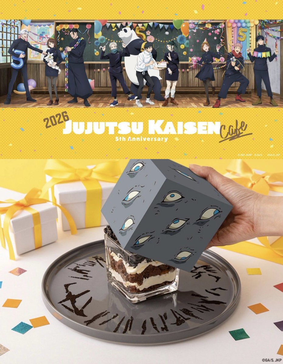 jujutsuinfofun's tweet photo. 呪術廻戦カフェ 2026 5th Anniversary

名古屋会場は明日8月23日(日)までです
大阪：～9月6日(日)まで
東京：～9月27日(日)まで

グッズ通販2次受注も受付中

https://t.co/bPjio6ngWW https://t.co/r8gzLpo4bq