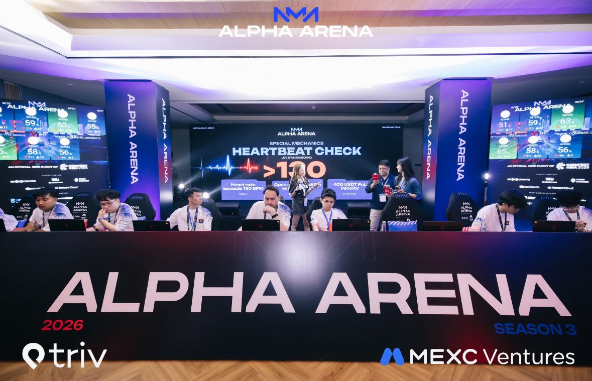 shaman_shark's tweet photo. Here is what’s it looks like in the Arena at the Grand Final Round (Alpha Arena) by MEXC. Coinfest 2026 Bali. 

@MEXC #Mexc https://t.co/LG4adAQLU8