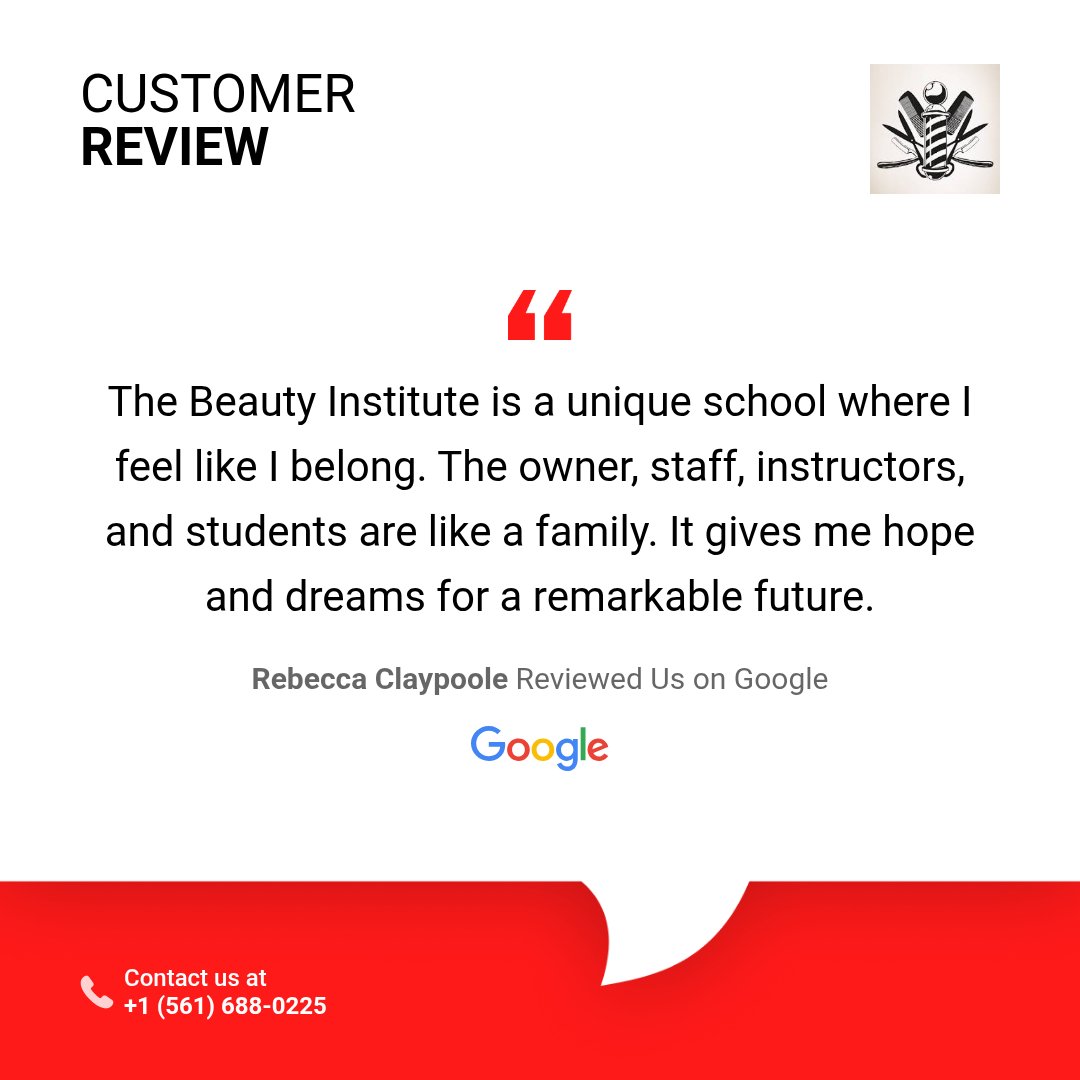 1TBIWPB's tweet photo. Nothing beats hearing from happy customers! How has our service helped you? Let’s chat in the comments! #palmbeachbeautyschool #palmbeachbarberschool #palmbeachcosmetologyschool #palmbeachnails #palmbeachesthetics #barberlicense #licensednails #skinlicense #ClientReview https://t.co/Rm8i6IJjAc