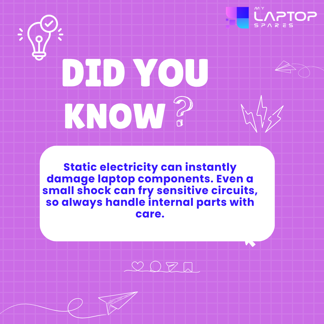 mylaptopspare's tweet photo. Static electricity can silently damage laptop components ⚡ Handle internal parts carefully to avoid costly issues.
#LaptopTips #TechFacts #LaptopCare #ESDSafety #LaptopParts #TechKnowledge #ComputerHardware #TechAwareness #mylaptopspares https://t.co/dlmtFzTuT4