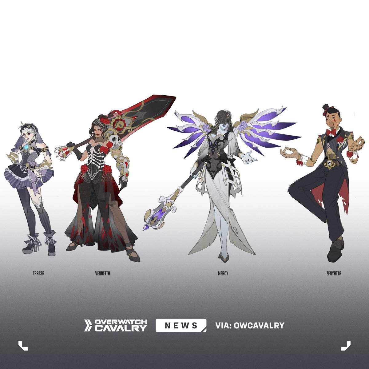 OWCavalry's tweet photo. New #Overwatch Survey Skins: Fatal Bride 👰

Featuring Concept Art for Tracer, Vendetta, Mercy, and Zenyatta. https://t.co/4fUa7WgjZG