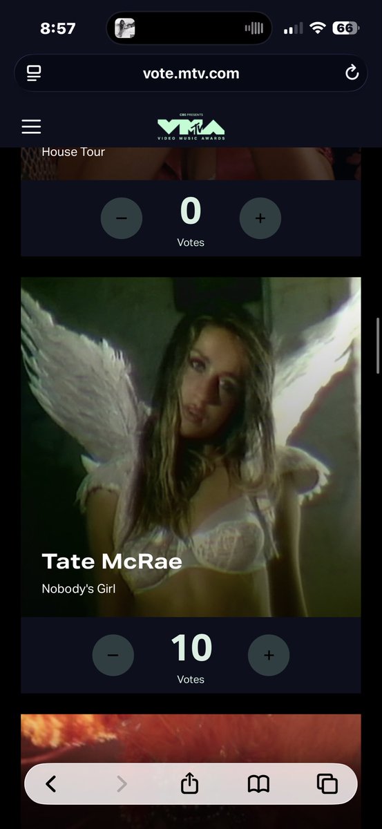 Johno5320's tweet photo. Just voted 10 times for Tate!! 🗳️🤍 Nobody's Girl is literally perfect the visuals, the song, everything about it. She deserves this so much. Please everyone go vote for her!! @tatemcrae @_t8hq_ #TateMcRae #NobodysGirl #VMAs https://t.co/OTgZaexOok