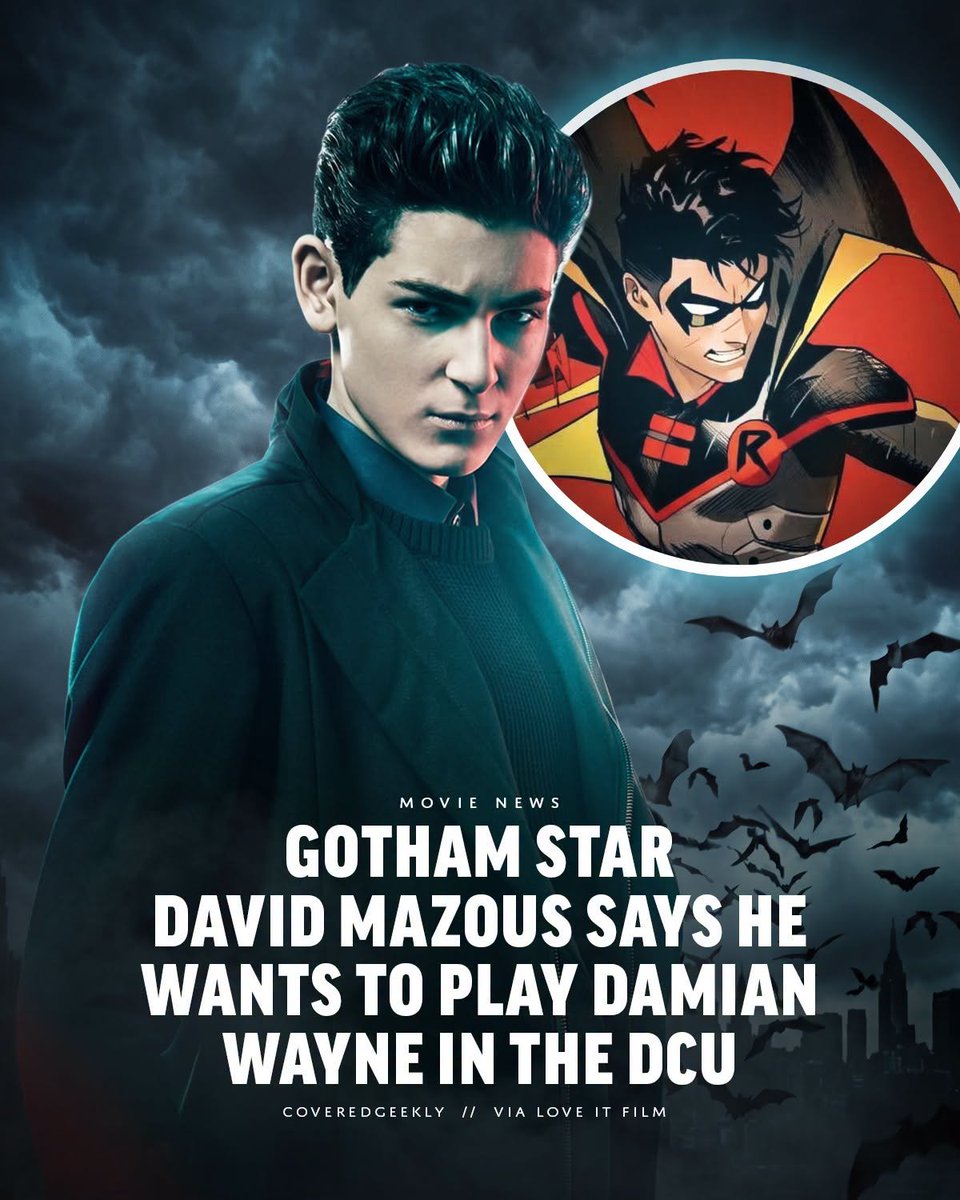 CoveredGeekly's tweet photo. Gotham star David Mazous says he wants to play Damian Wayne aka Robin in James Gunn's DCU

"I would love to be a member of the bat family." 🦇

(via https://t.co/8mYFrcTIId) https://t.co/qJdRrq3zV9