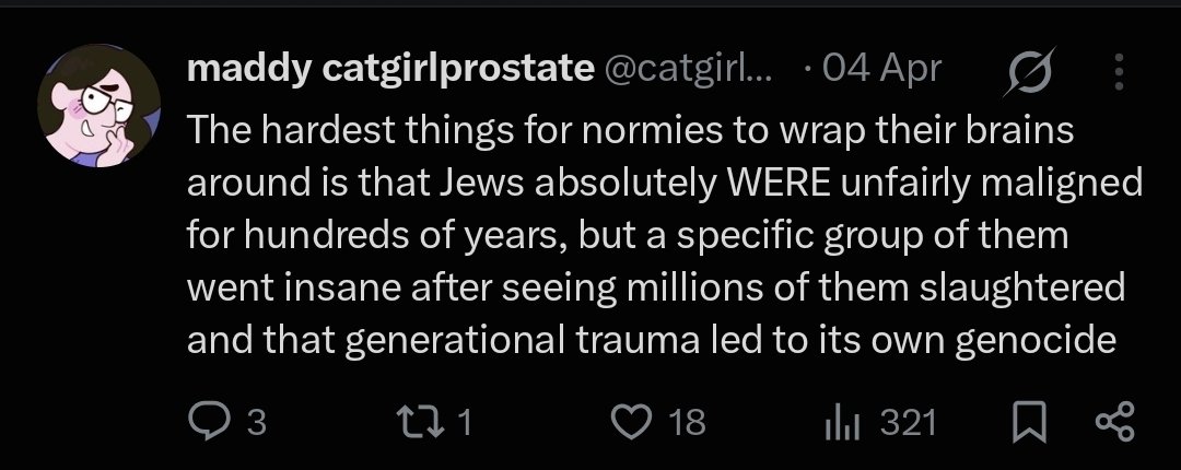 chalavyishmael's tweet photo. Imagine looking at 2,000 years of people inventing reasons to hate Jews, recognizing that all of those people were hateful idiots, and then deciding that you, finally, are the one who discovered the legitimate reason to hate Jews.

You are not the exception.

You are the rule. https://t.co/6AHeYgNaUi