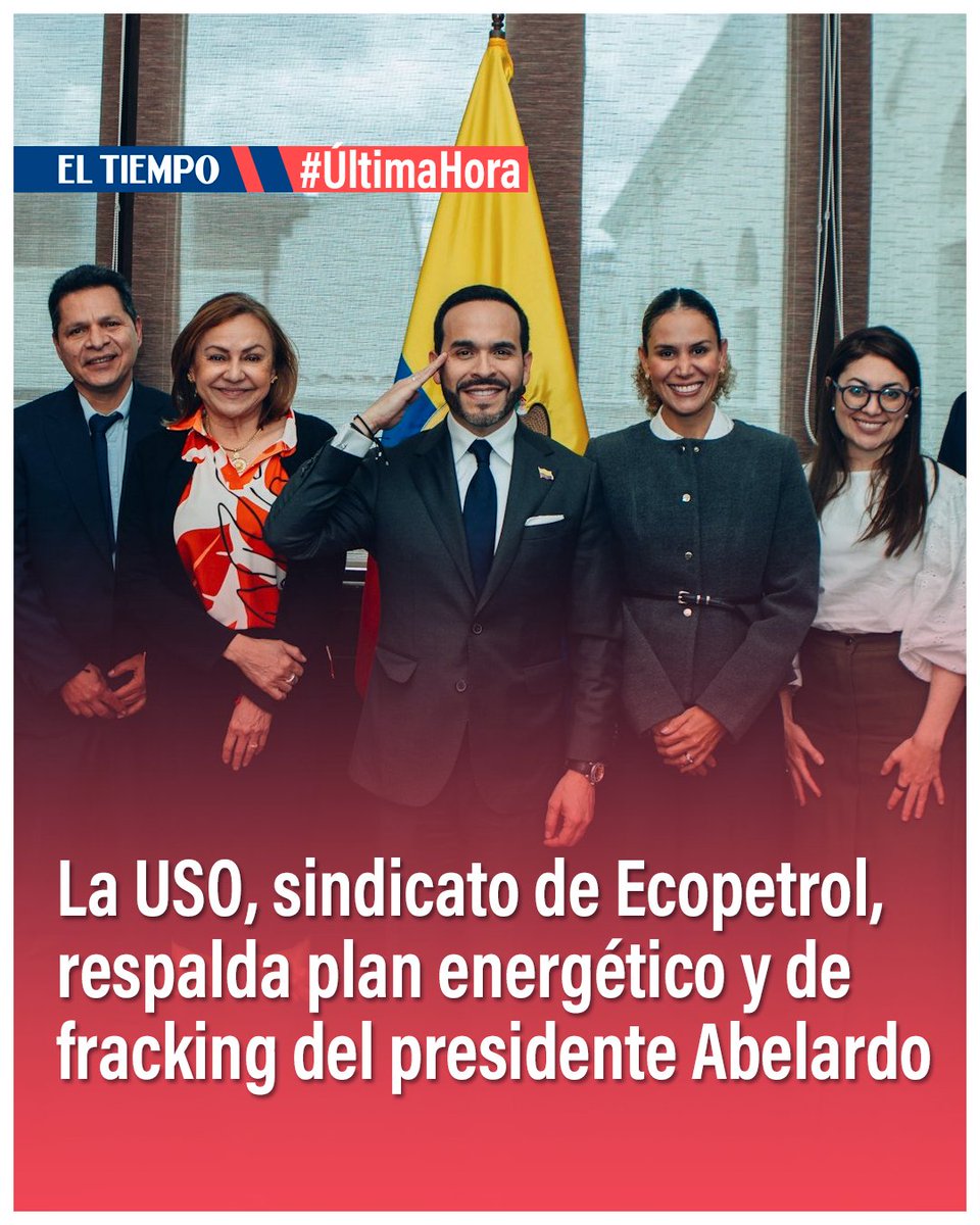 ELTIEMPO's tweet photo. 🔴 El Jefe de Estado Abelardo De La Espriella sostuvo un encuentro con la cúpula de la Unión Sindical Obrera (USO), la organización gremial con mayor tradición en la industria petrolera colombiana. 

La reunión dejó trazada una hoja de ruta centrada en la viabilidad operativa de Ecopetrol, la soberanía energética y la seguridad laboral.

Los detalles: https://t.co/7rXFtRIwVI