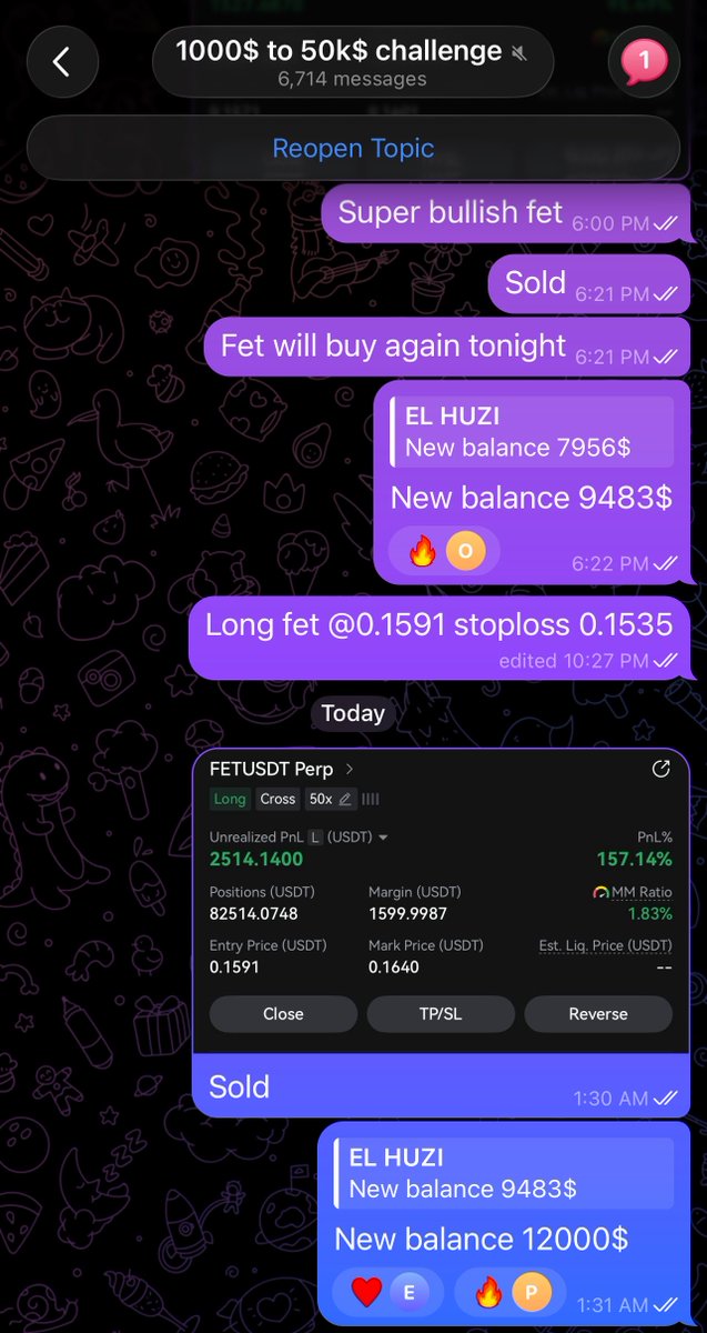 ELHUZI_crypto's tweet photo. $1,000 → $12,000 IN 9 DAYS. 🚨🔥

No course.
No signals sold.
Just execution. 📈

I’m documenting the entire journey publicly entries, exits, wins, losses, everything.

Turned $1K into $12K and we’re NOT done yet. 👀

You have questions?
ASK ME ANYTHING.

Want to watch the next challenge live?

👇 Join the Telegram before the next move drops:

https://t.co/xHWbRKLjBQ

RT if you want to see how far this can go. 🚀