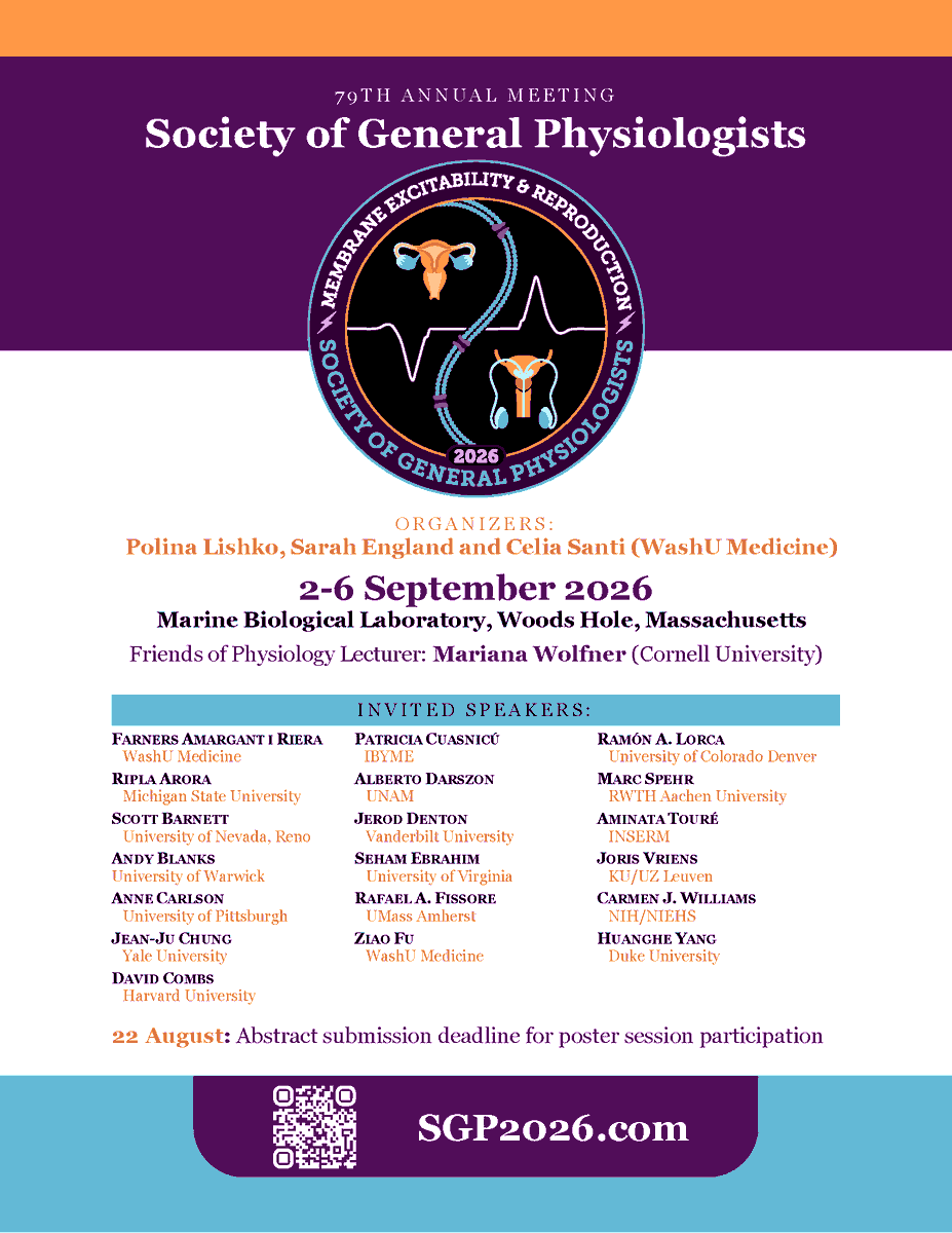 sgpweb's tweet photo. Submit your abstract by tomorrow, August 22, to show a poster at SGP 2026, "Membrane Excitability and Reproductive Biology"! https://t.co/QxYK9u1nrw