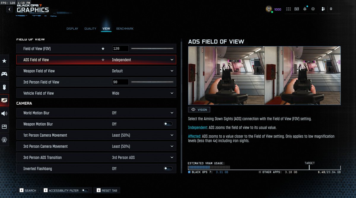Rick_Sama_'s tweet photo. @charlieINTEL Many of us have played on Independent ADS FOV since 2019 and have built 6+ years of muscle memory around it. Removing the option entirely with nothing to replace it is ridiculous. Independent AND Affected should both be available at launch, just like previous CODs. https://t.co/nUkR0nZWCy